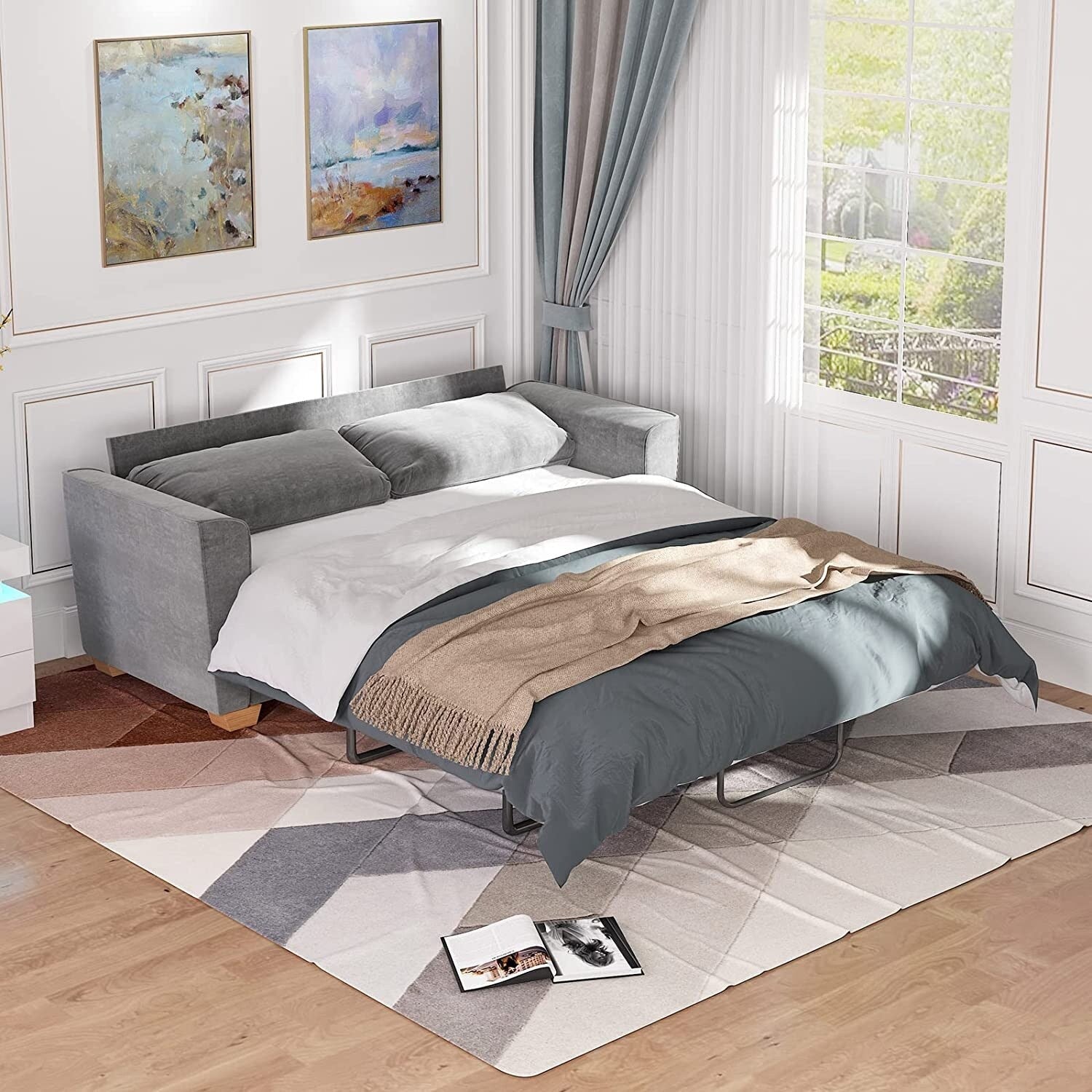 Mixoy Modern Pull Out Sofa Bed,Velvet Sleeper Loveseat Couch Bed