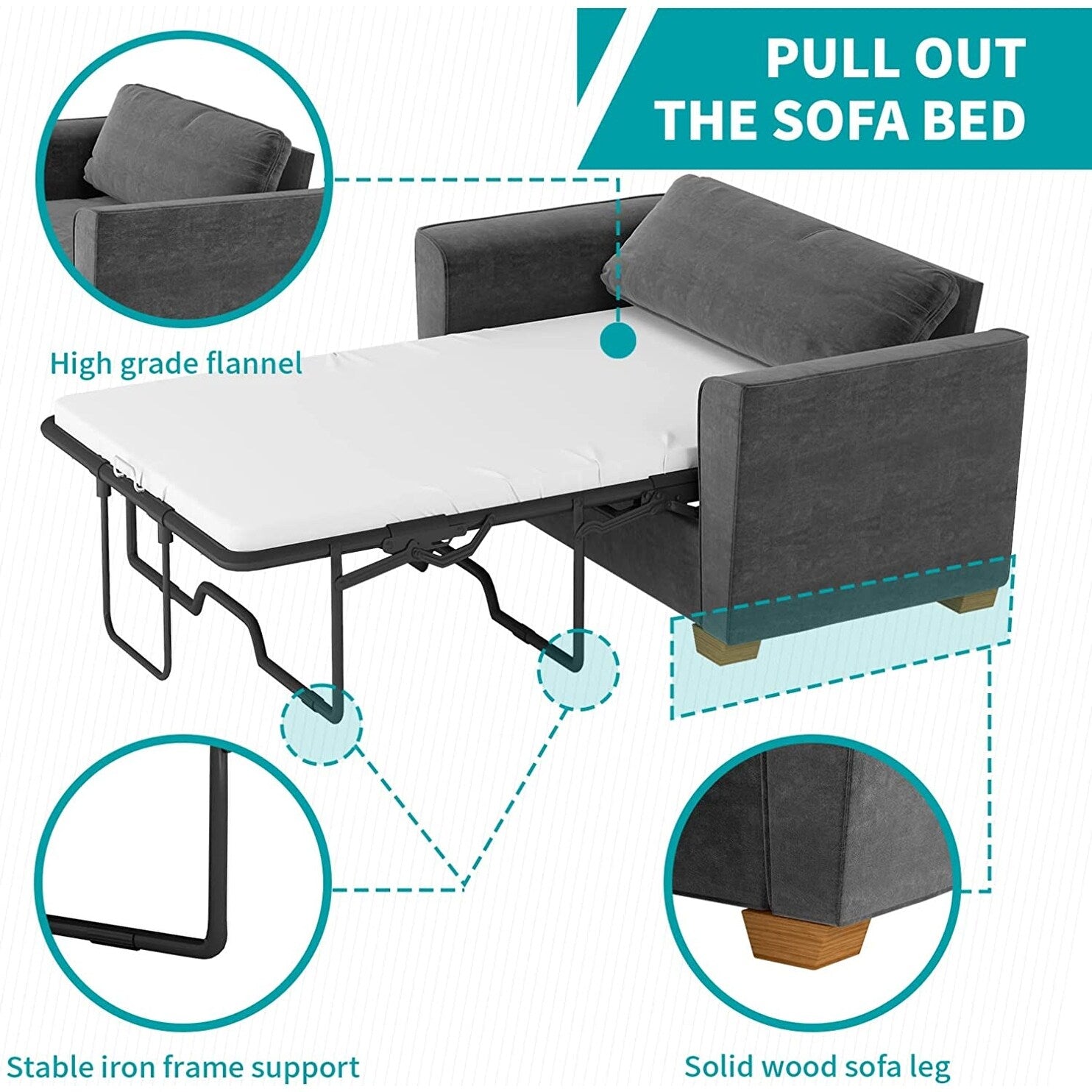 Mixoy Modern Pull Out Sofa Bed,Velvet Sleeper Loveseat Couch Bed