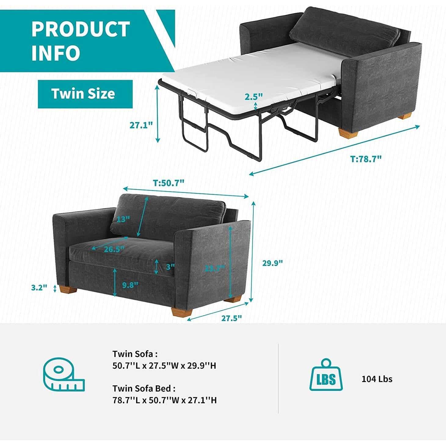 Mixoy Modern Pull Out Sofa Bed,Velvet Sleeper Loveseat Couch Bed