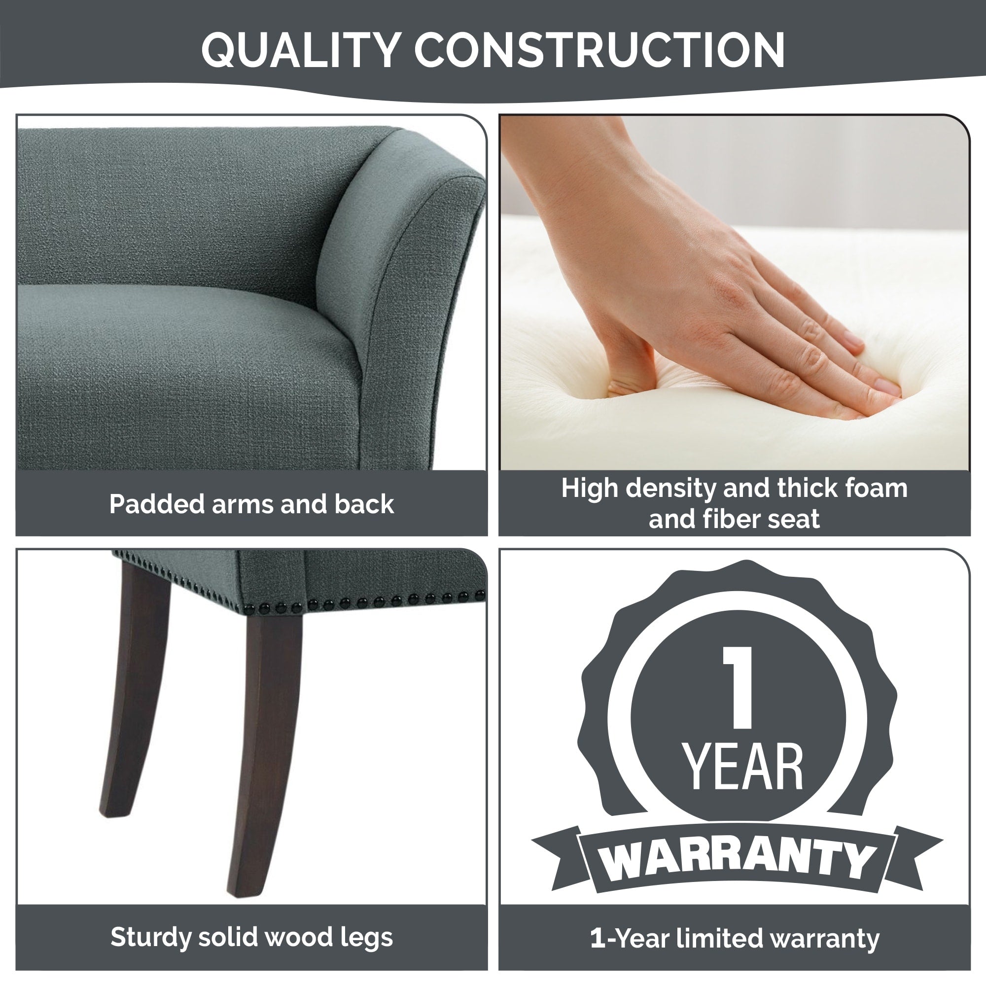 Madison Park Welburn 49.5 Upholstered Bench with Back & Wood Legs