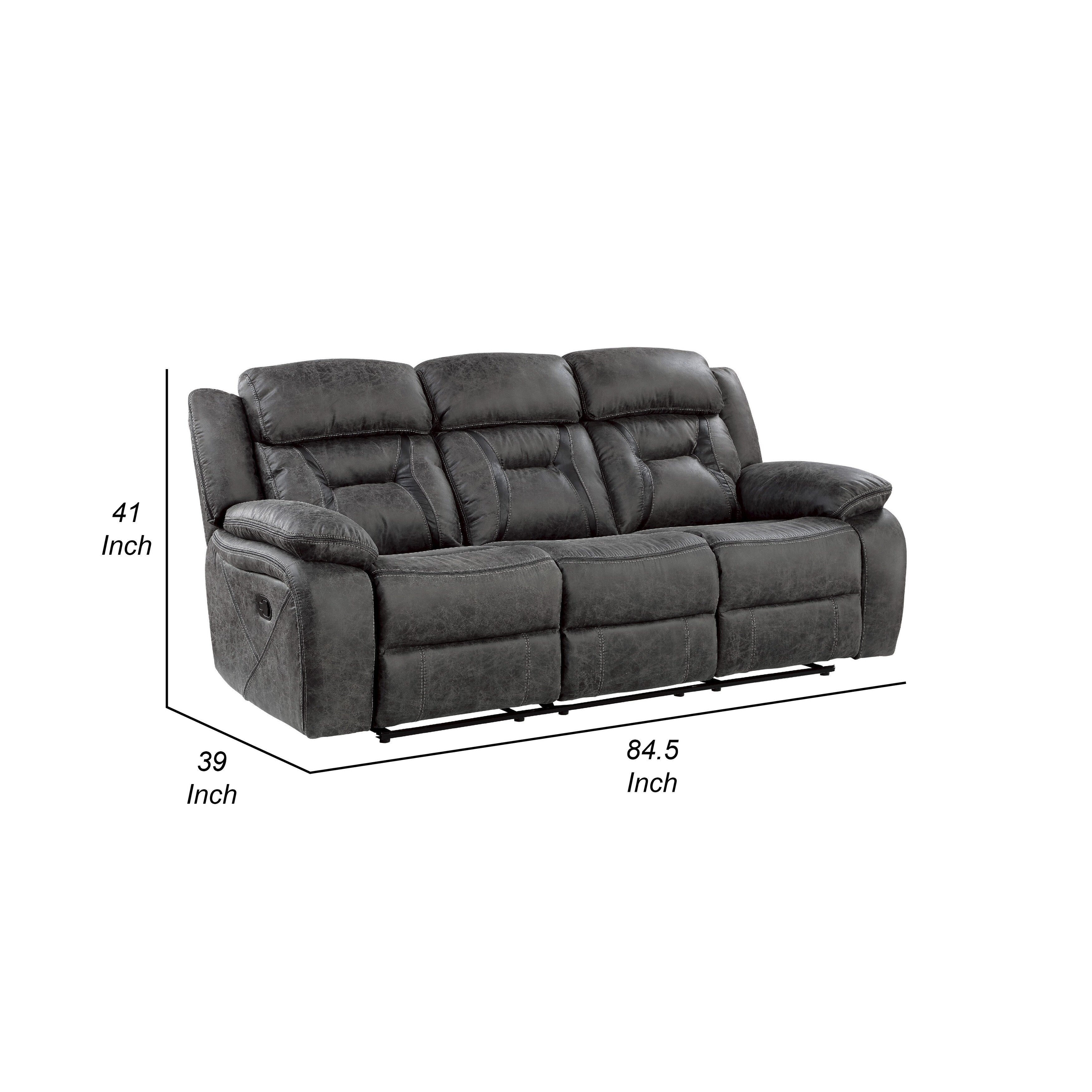 Mady Manual Reclining Sofa, Pillow Tufted, Dark Gray Polyester 85 Inch