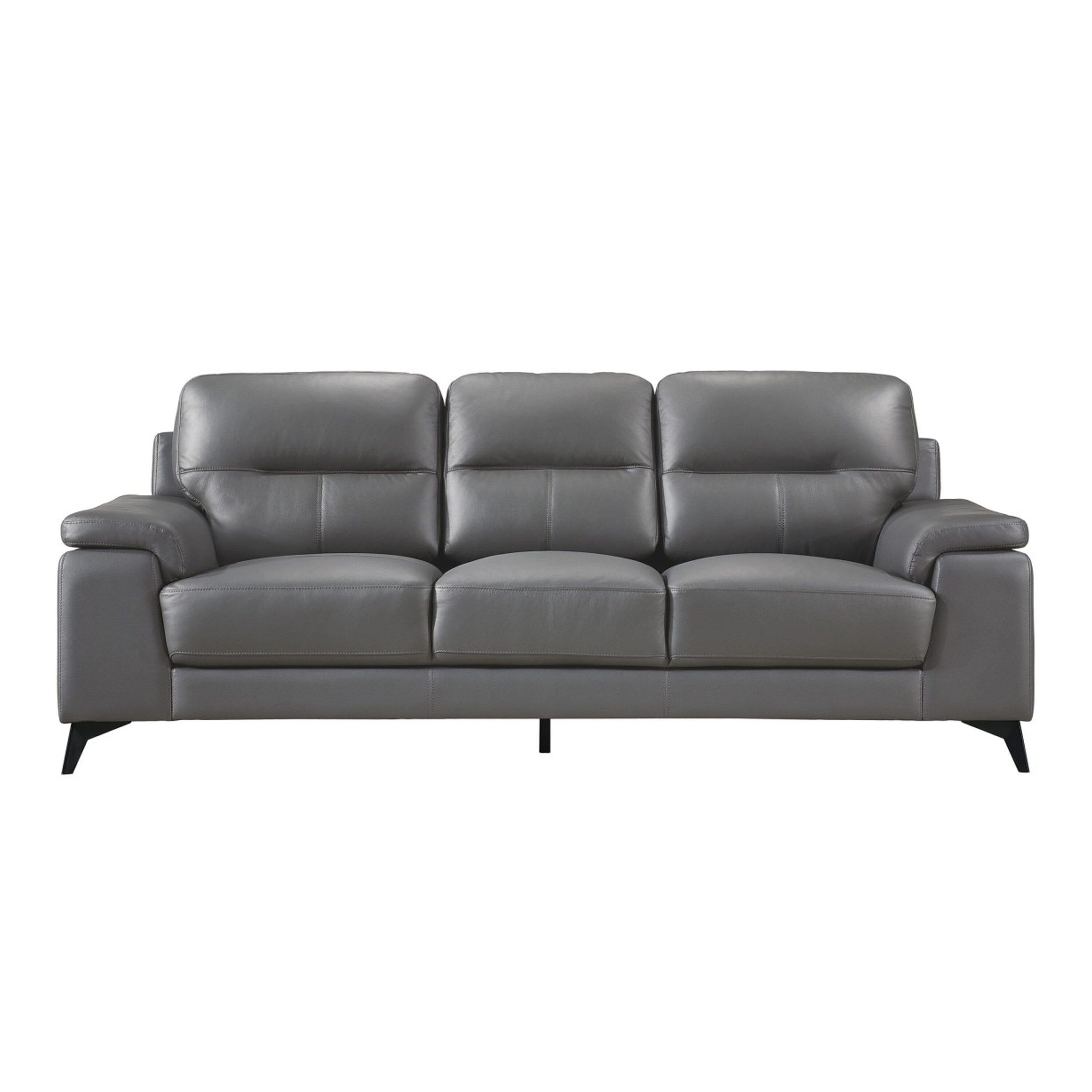 Mica Sofa, Dark Gray Top Grain Leather Foam Cushions, 89 Inch