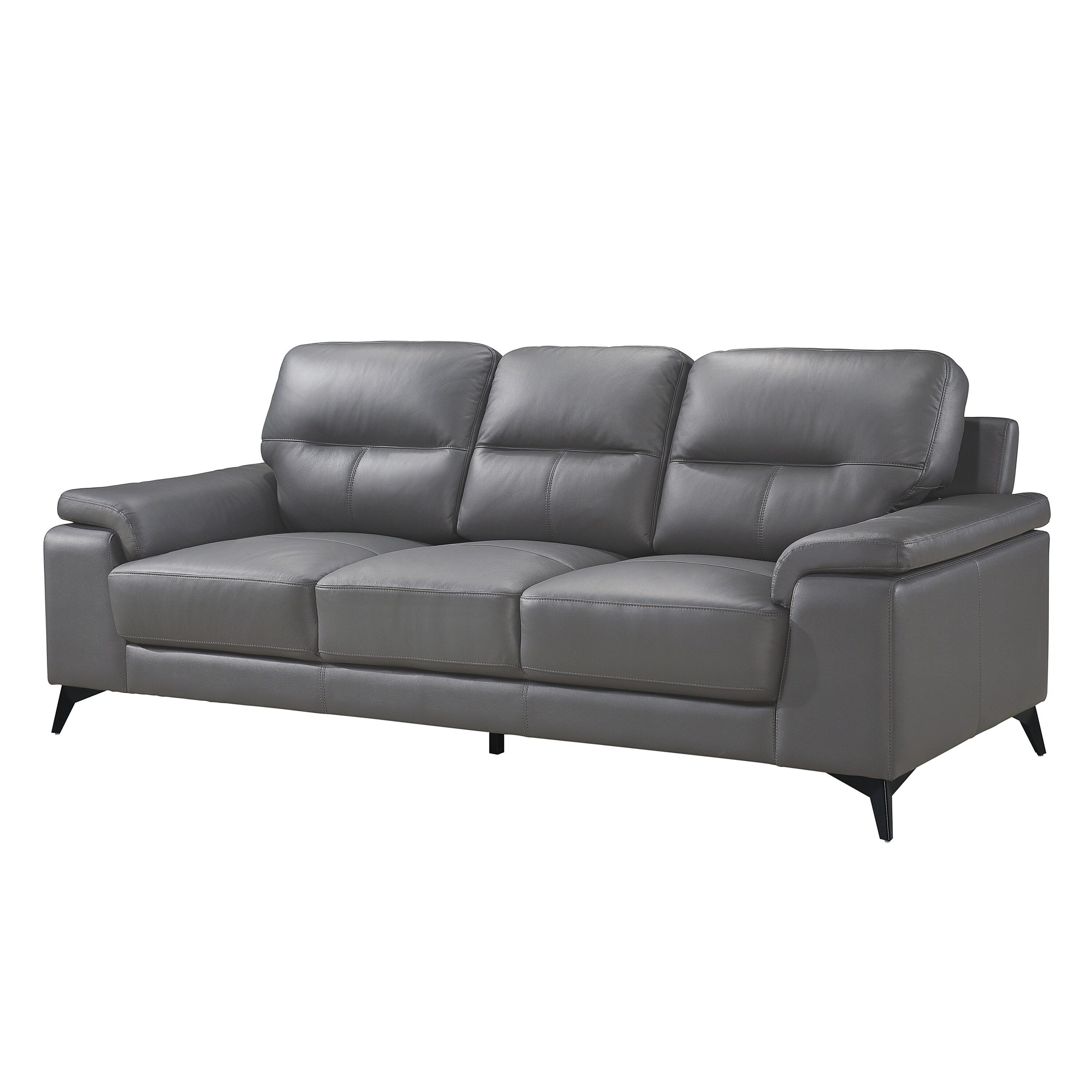 Mica Sofa, Dark Gray Top Grain Leather Foam Cushions, 89 Inch