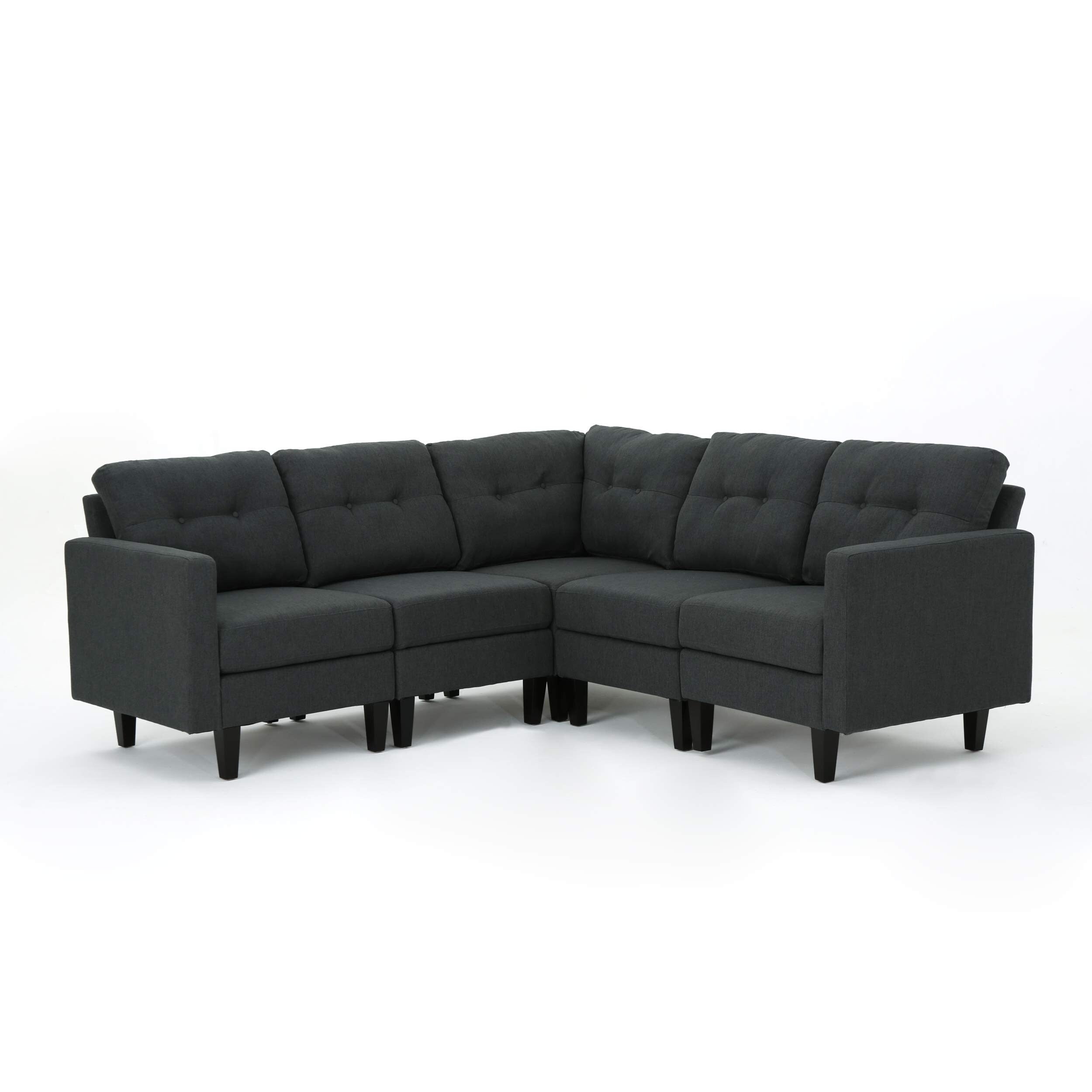 Mid-Century 5-Piece Modular Sectional Sofa with Button-Tufted Cushions for Living Room