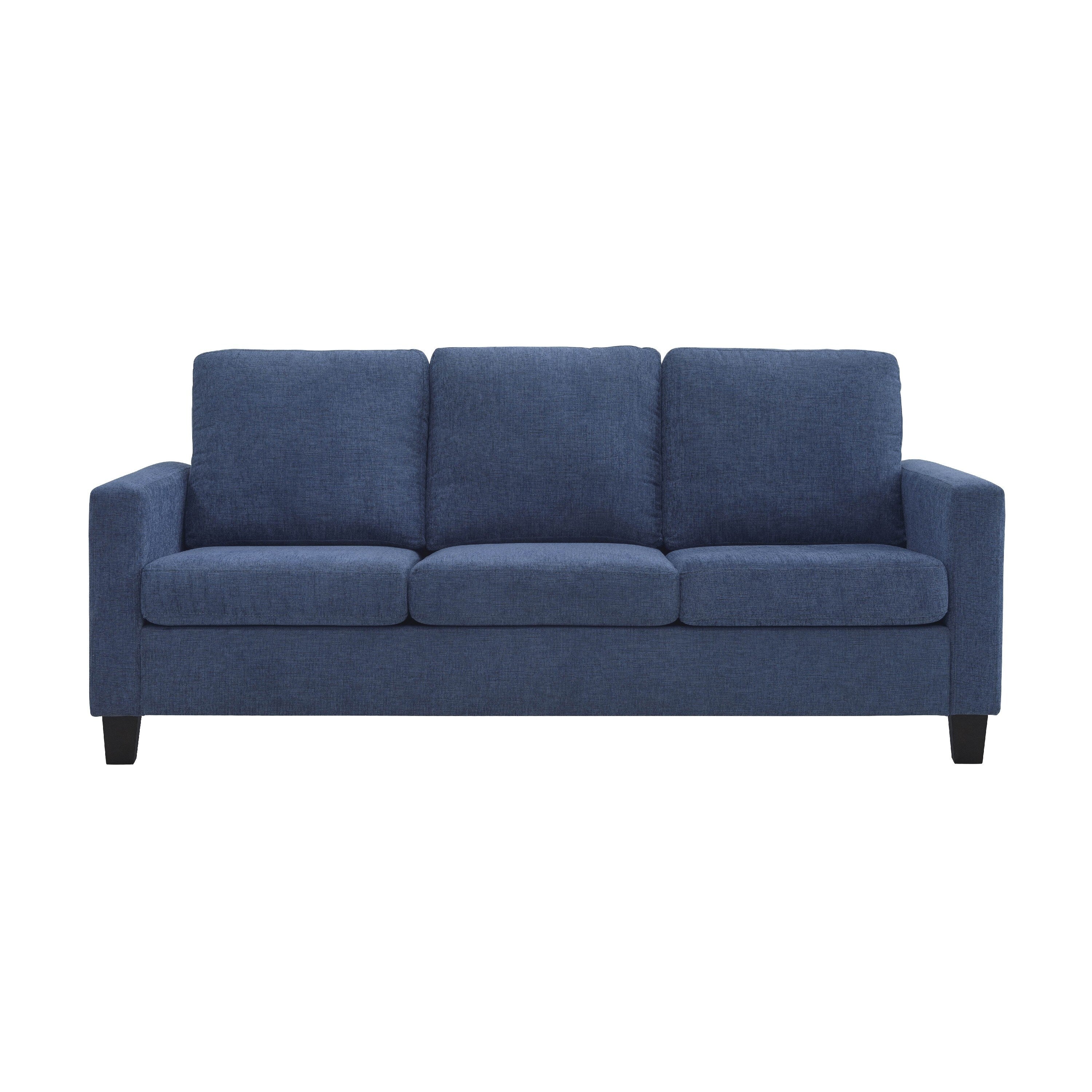Mihi Sofa, Blue Chenille, 76 Inch, Black Tapered Wood Legs