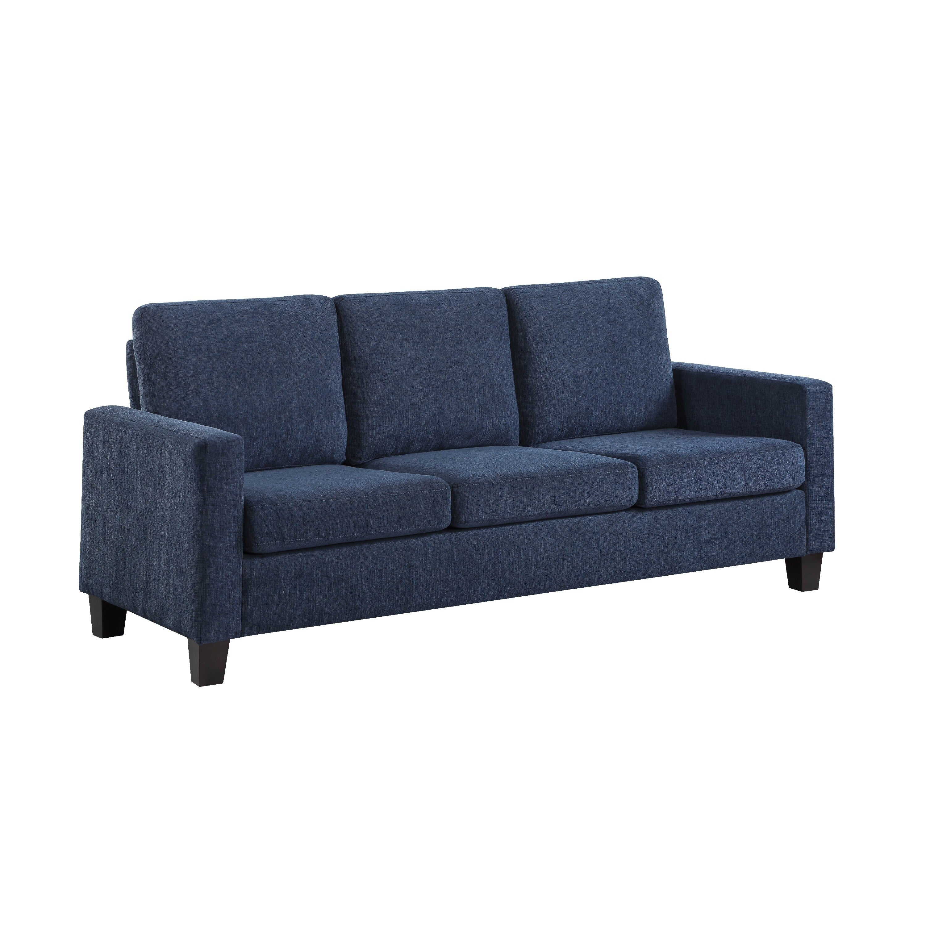 Mihi Sofa, Blue Chenille, 76 Inch, Black Tapered Wood Legs