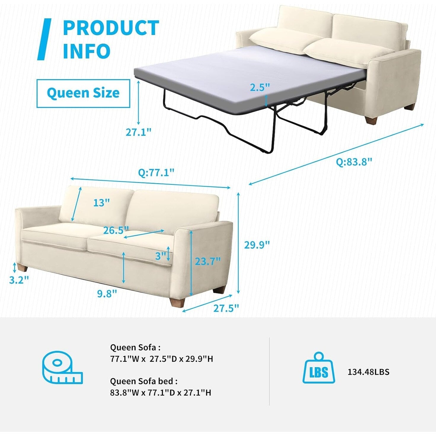 Mixoy Modern Pull Out Sofa Bed,Velvet Sleeper Loveseat Couch Bed