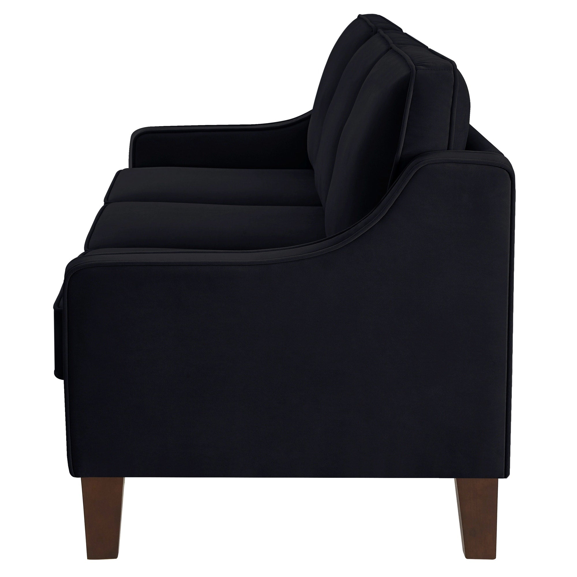 Modern 3-Seat Sofa Couch with Scooped Armrest and Wood Legs - 29.00 x 74.00 x 34.25