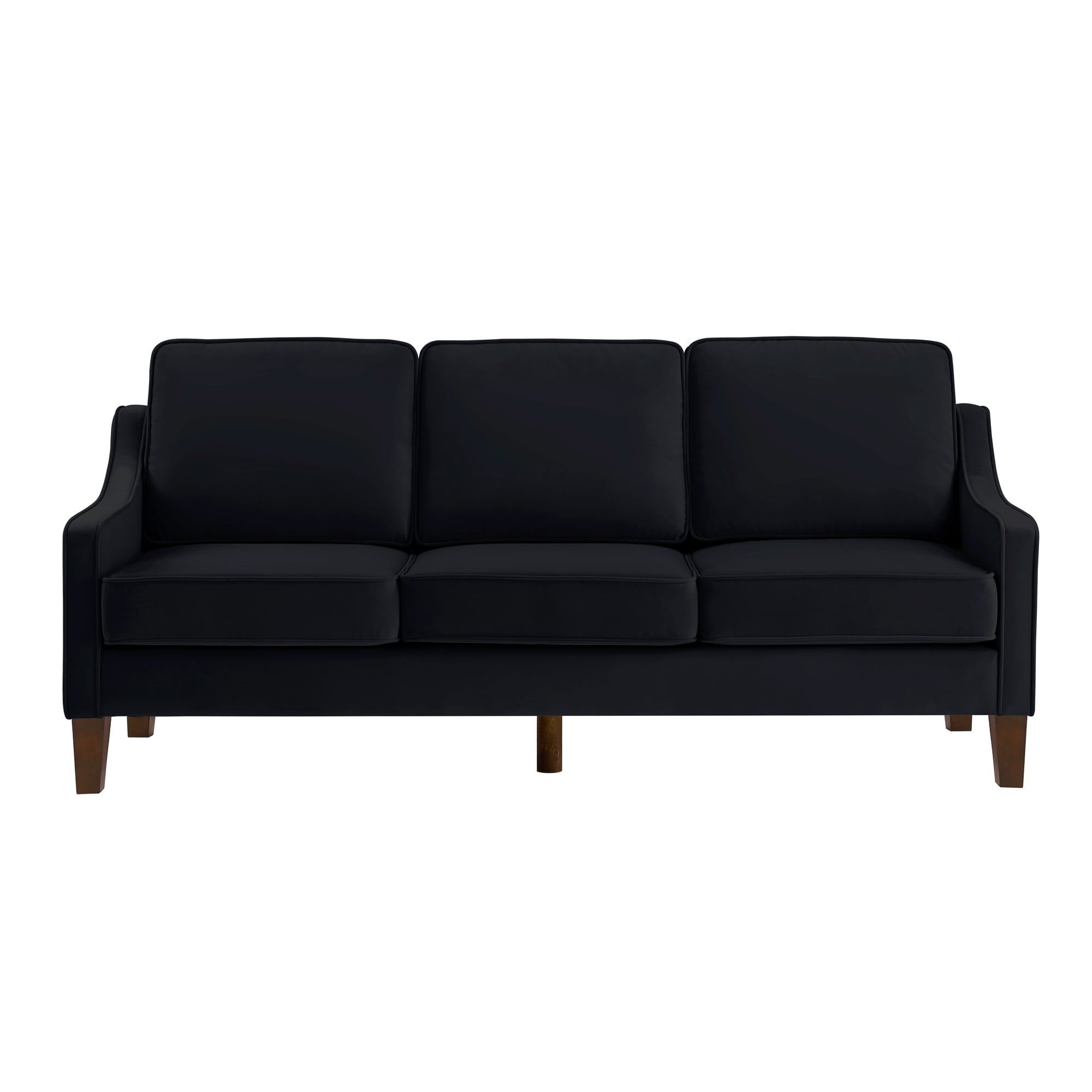 Modern 3-Seat Sofa Couch with Scooped Armrest and Wood Legs - 29.00 x 74.00 x 34.25
