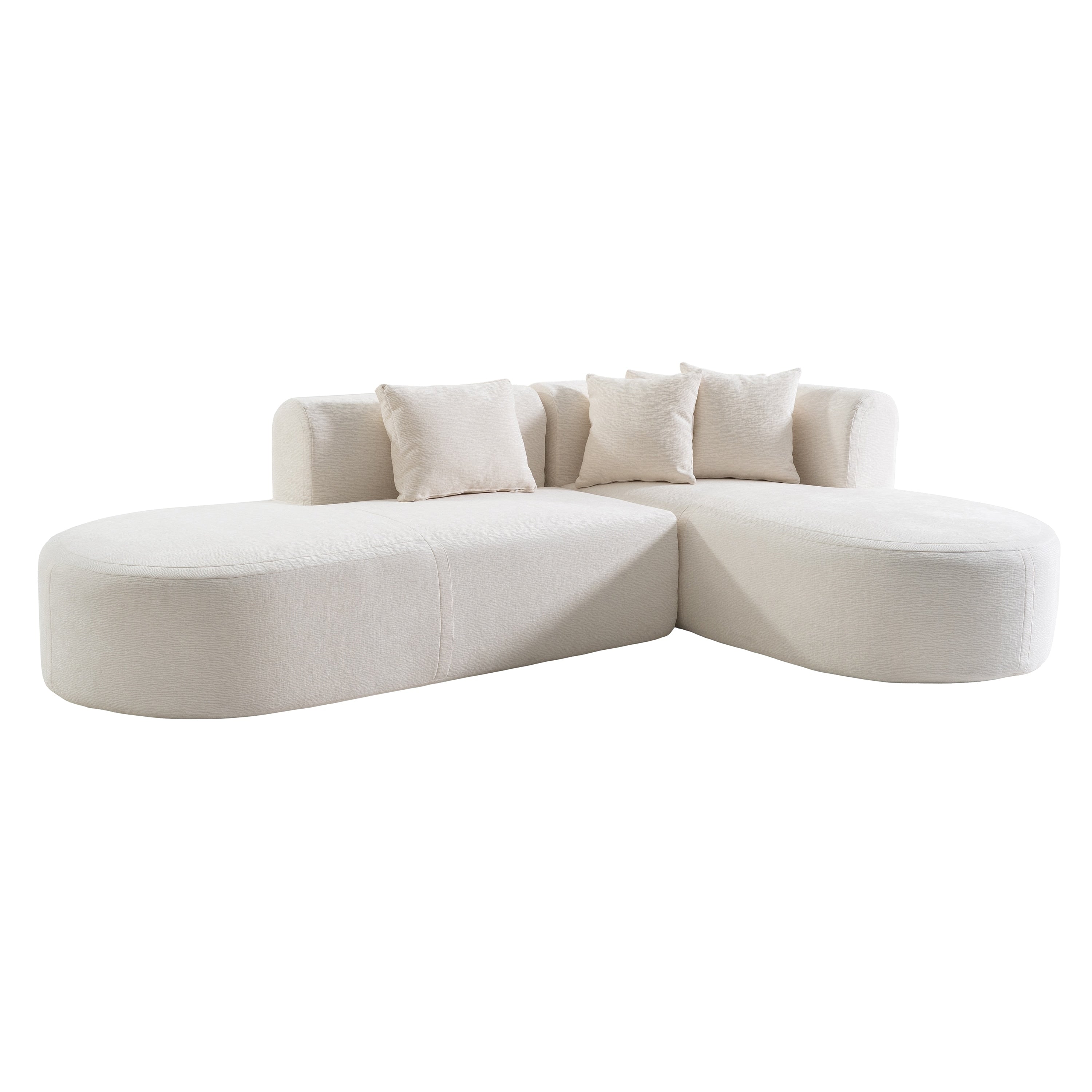 Modern 4-Seater Curved Sectional Sofa with 4 Plush Pillows for Living Room Bedroom