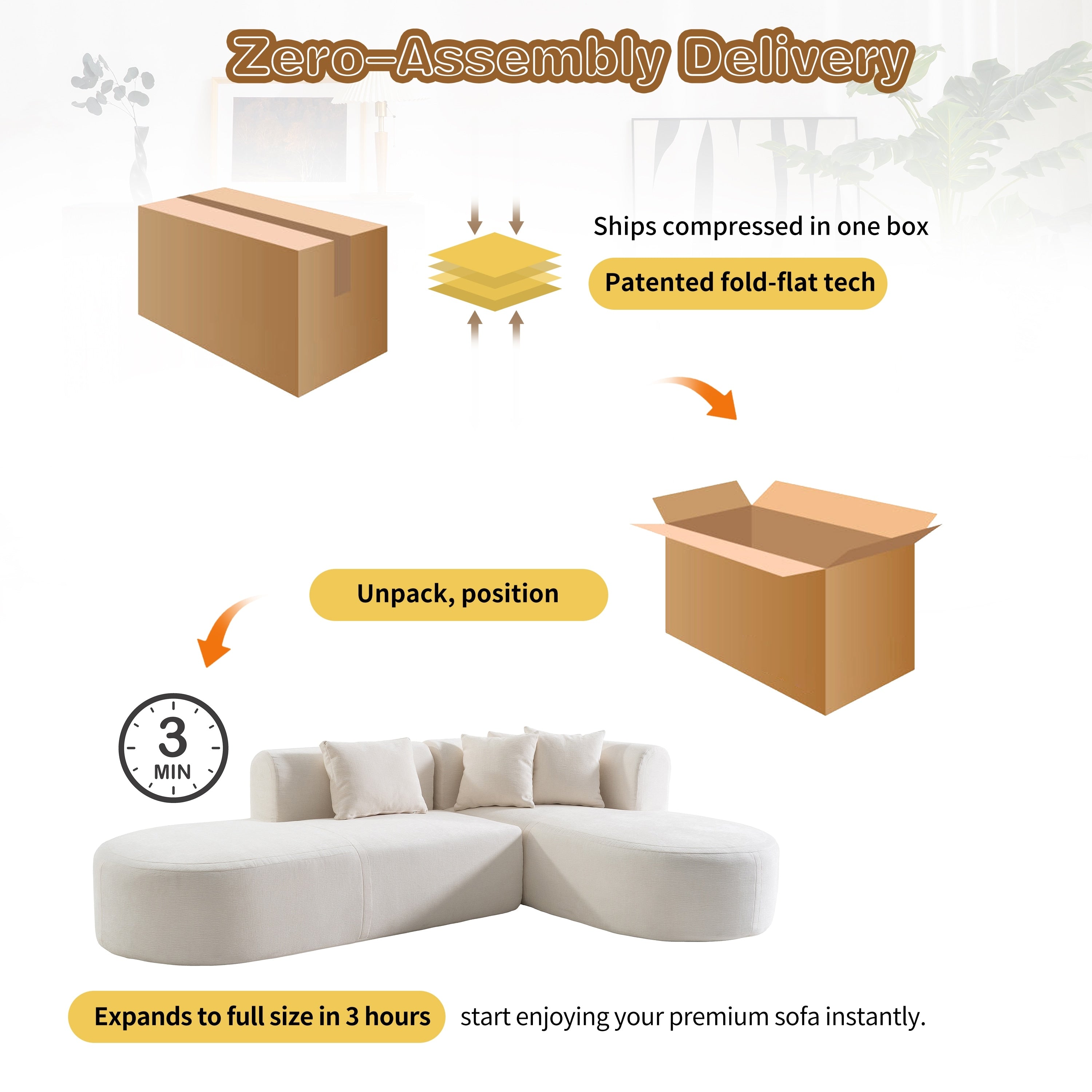 Modern 4-Seater Curved Sectional Sofa with 4 Plush Pillows for Living Room Bedroom
