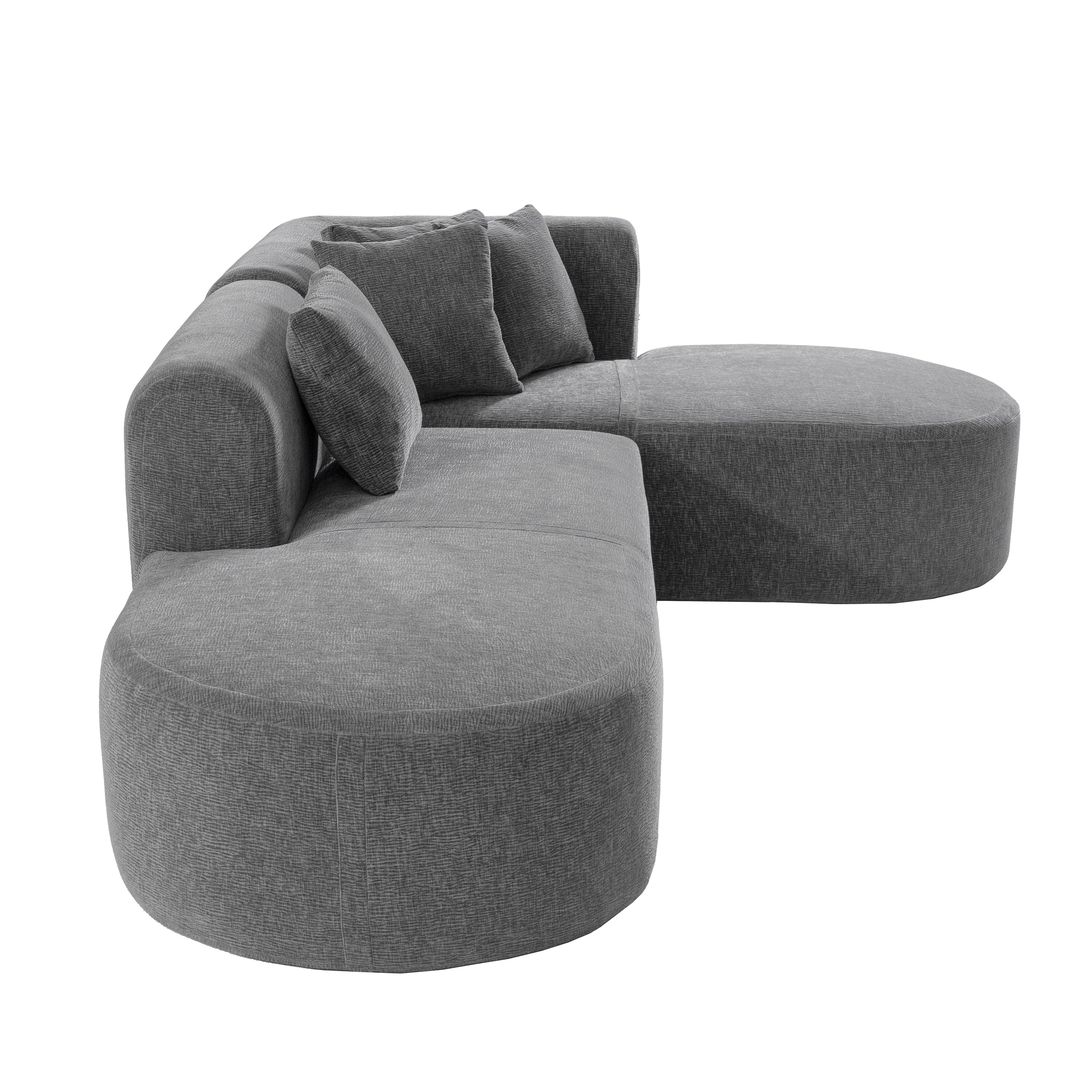 Modern 4-Seater Curved Sectional Sofa with 4 Plush Pillows for Living Room Bedroom