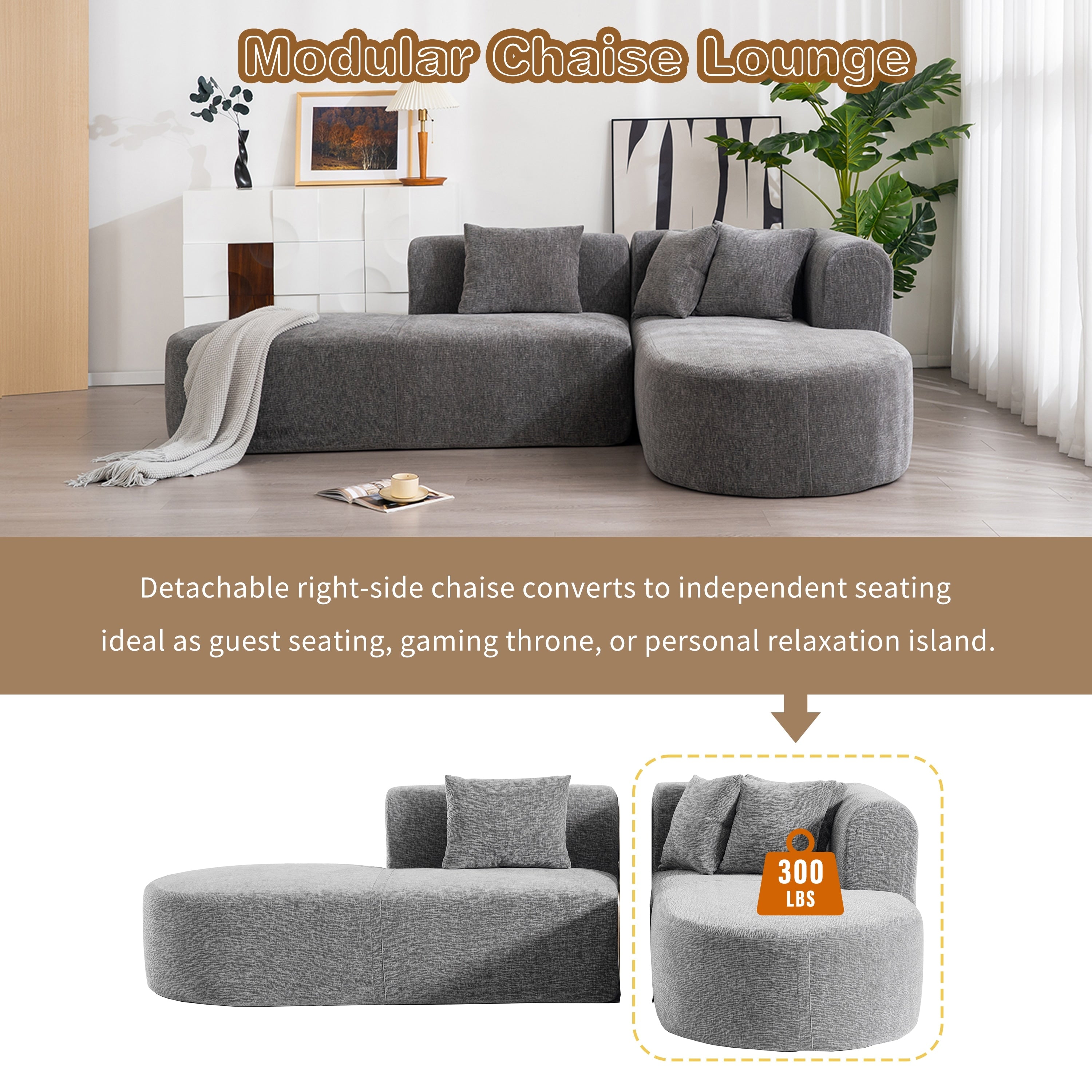 Modern 4-Seater Curved Sectional Sofa with 4 Plush Pillows for Living Room Bedroom