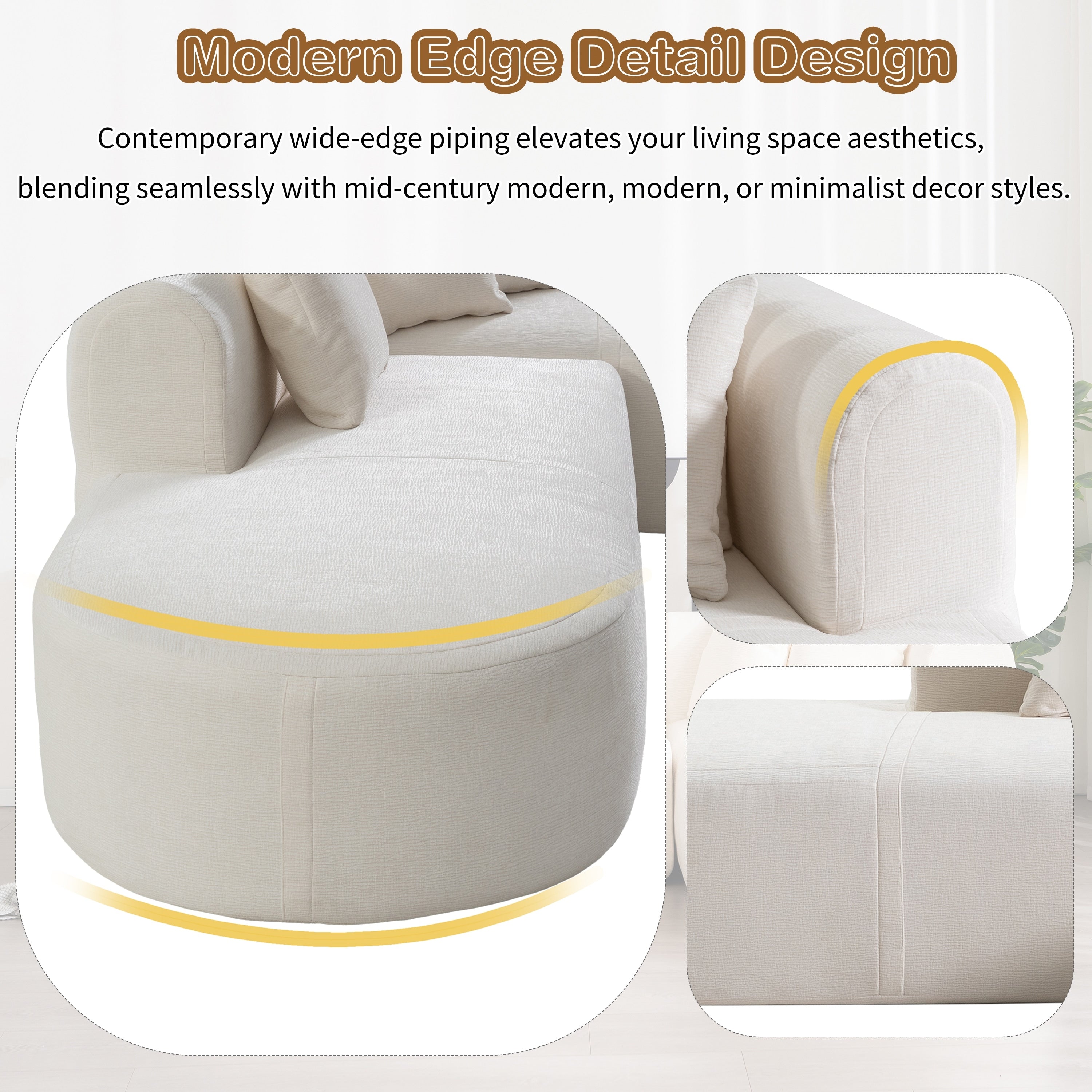 Modern 4-Seater Curved Sectional Sofa with 4 Plush Pillows for Living Room Bedroom