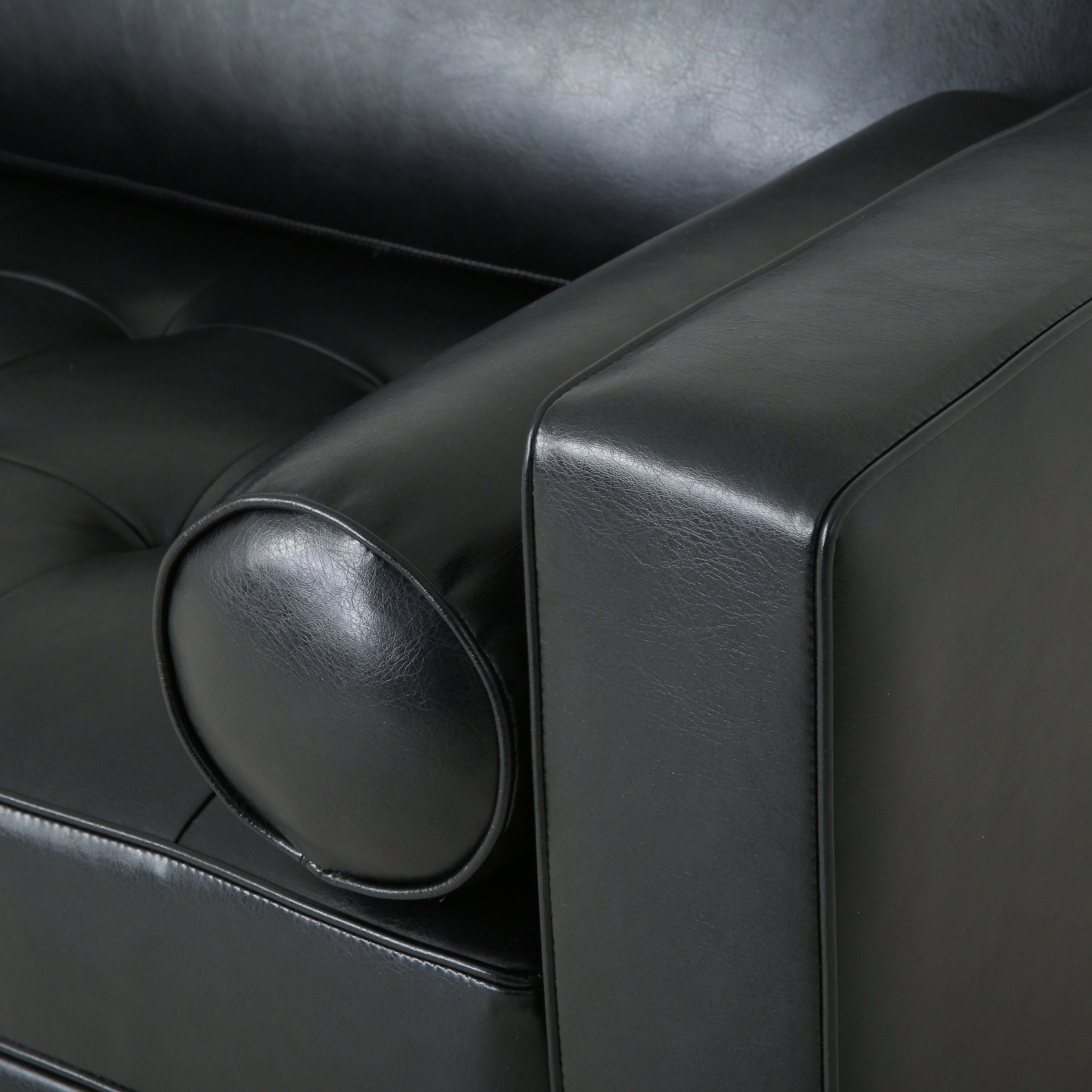 Modern 82.25 Faux Leather 3-Seater Sofa with Wood Legs