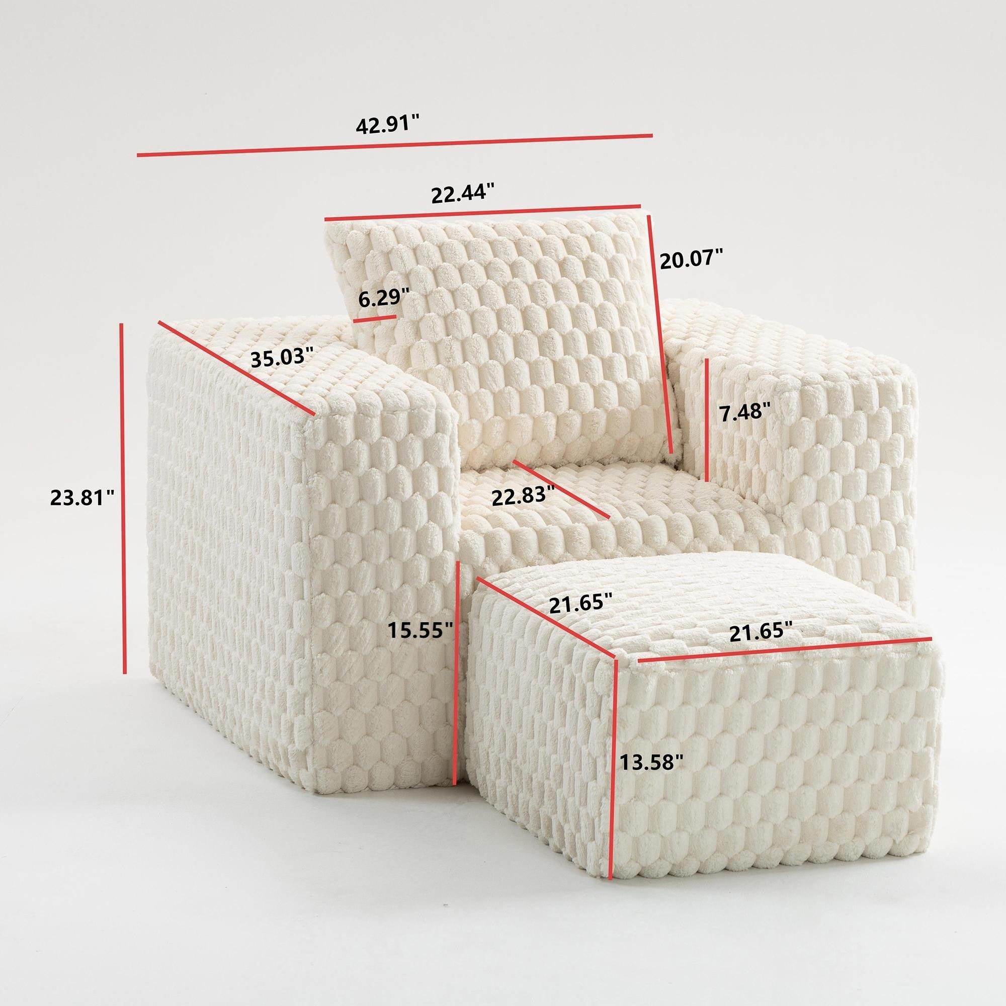 Modern All-Compressed Design Corduroy Compression Sofa With Ottoman