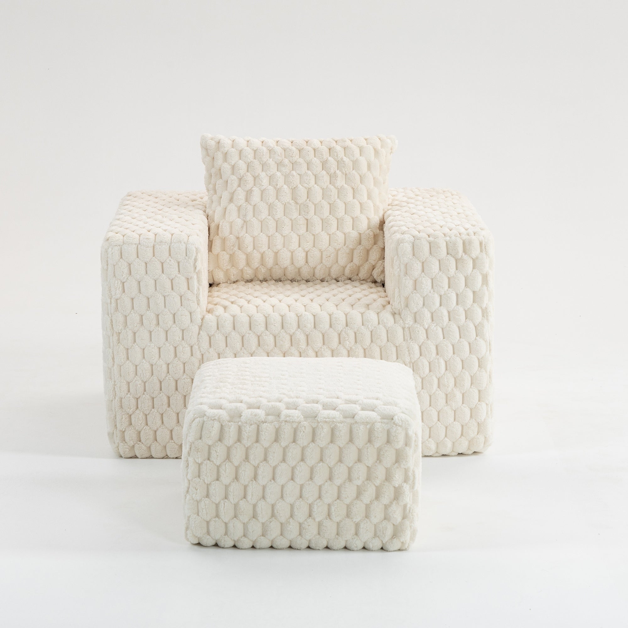 Modern All-Compressed Design Corduroy Compression Sofa With Ottoman