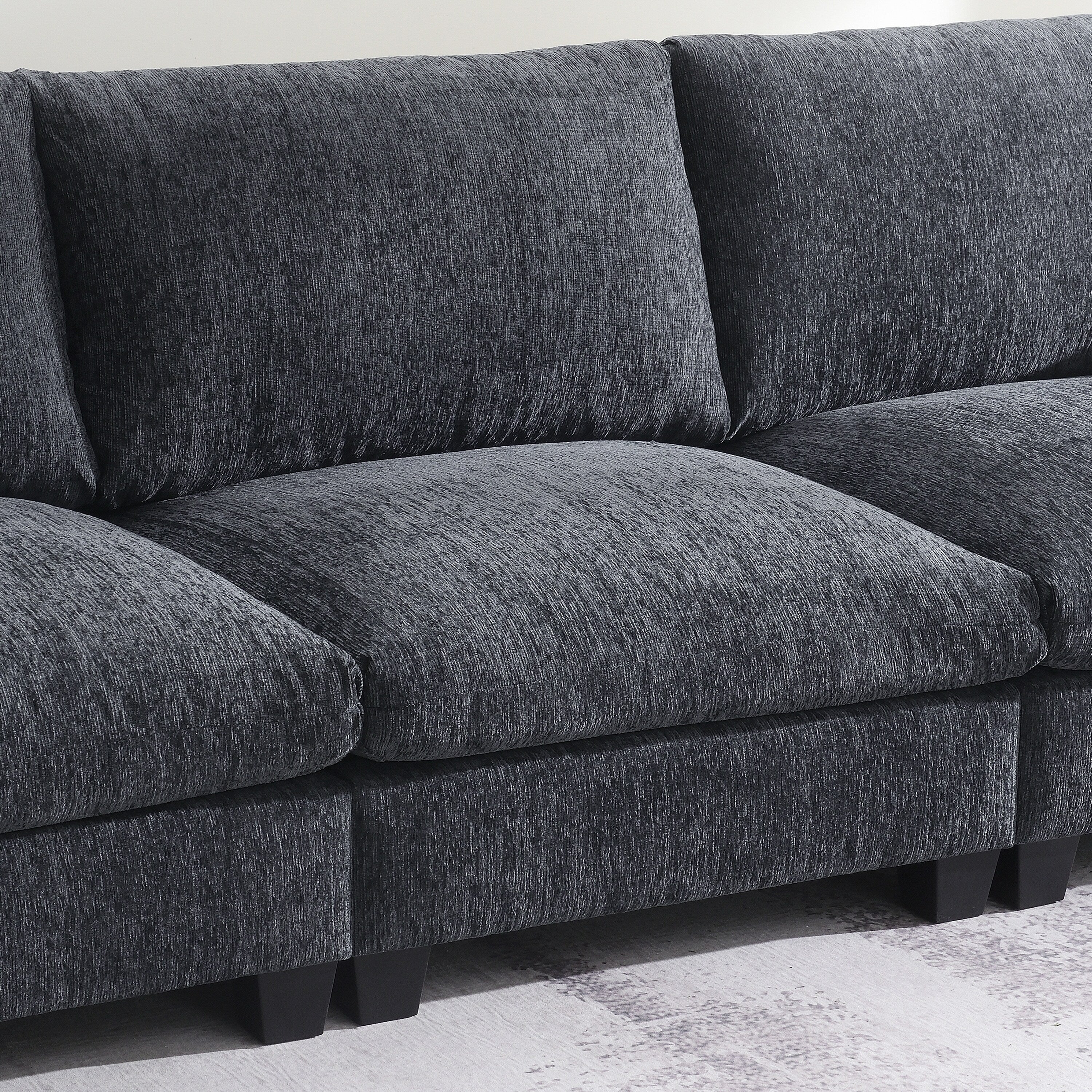 Modern Chenille Sectional Sofa with Fold-Down Table, Bluetooth Speakers, USB Charger, Cup Holders and Hidden Armrest Storage