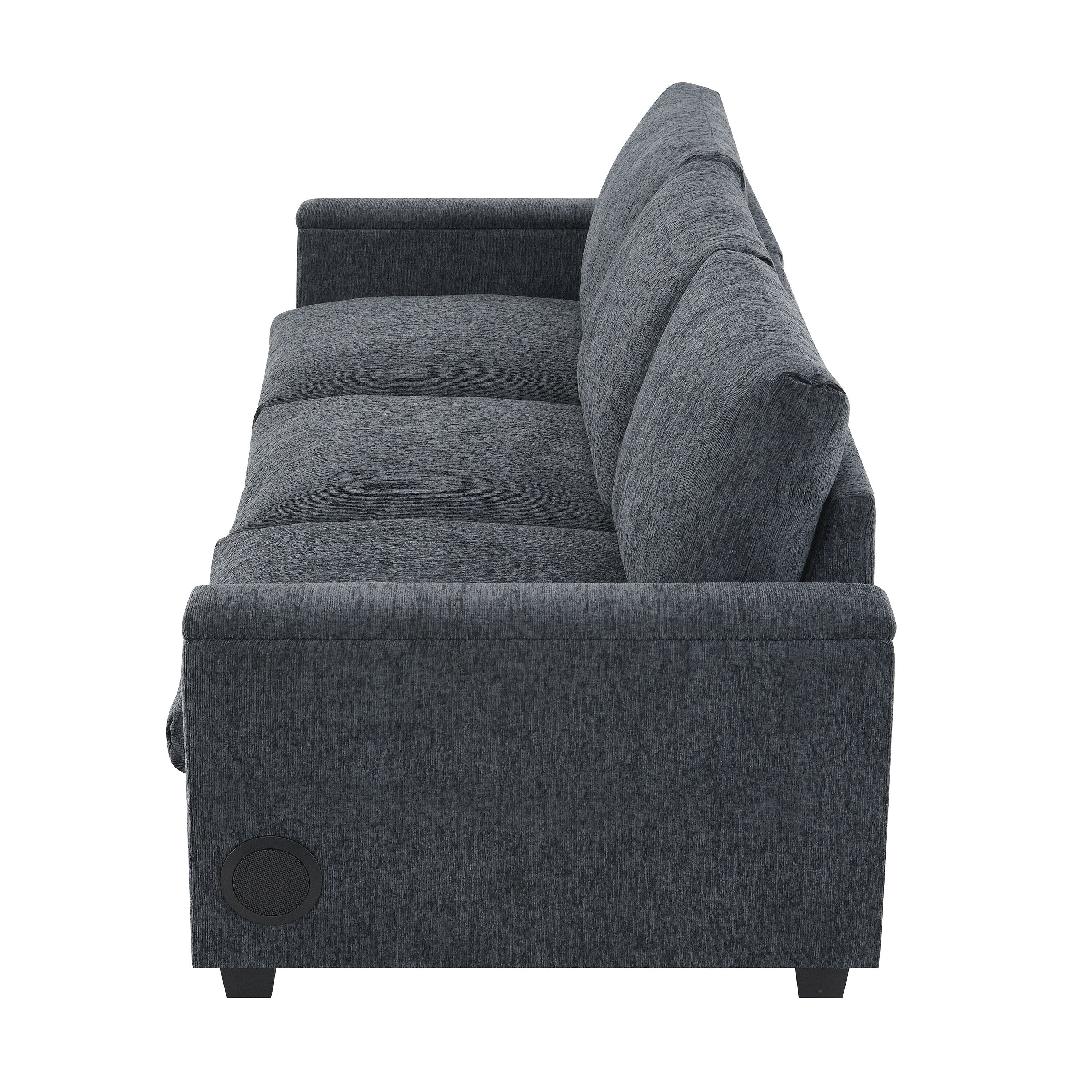 Modern Chenille Sectional Sofa with Fold-Down Table, Bluetooth Speakers, USB Charger, Cup Holders and Hidden Armrest Storage