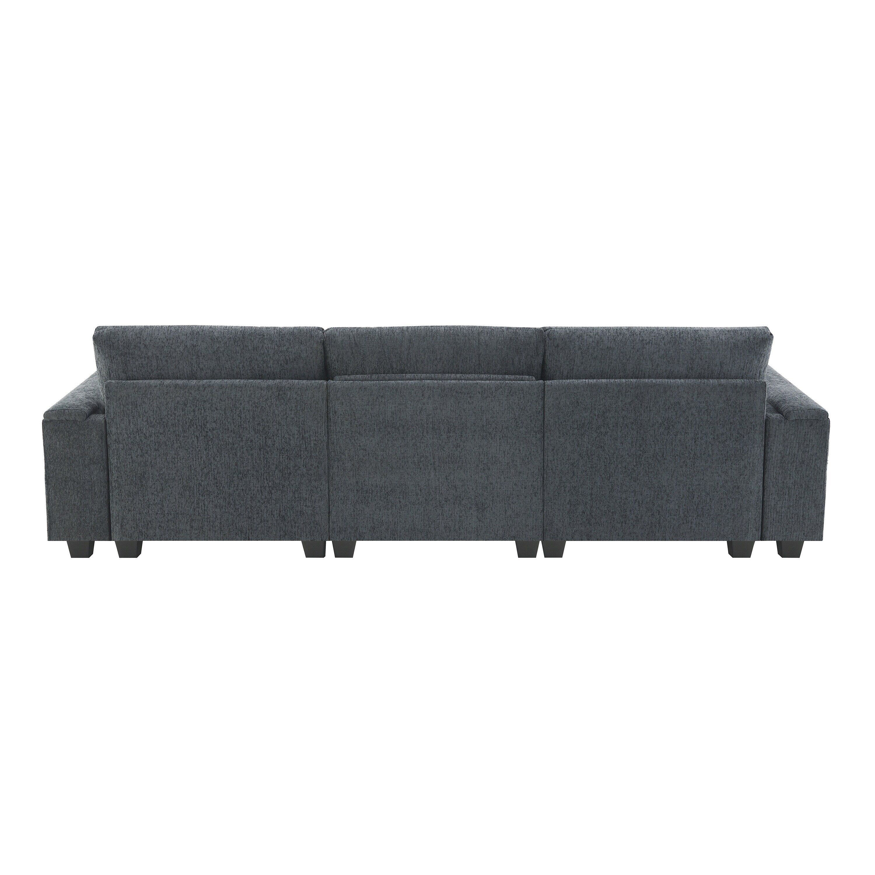 Modern Chenille Sectional Sofa with Fold-Down Table, Bluetooth Speakers, USB Charger, Cup Holders and Hidden Armrest Storage