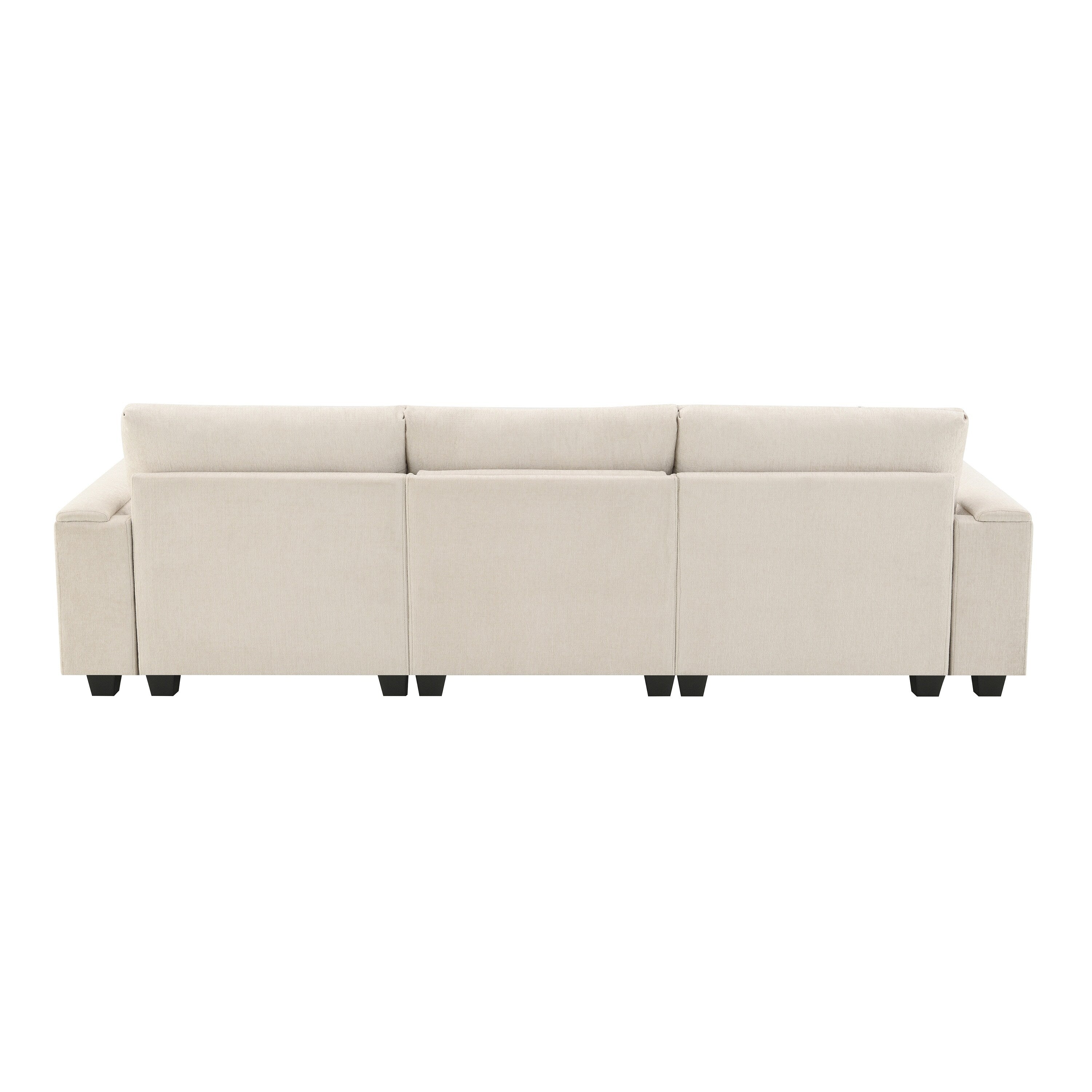 Modern Chenille Sectional Sofa with Fold-Down Table, Bluetooth Speakers, USB Charger, Cup Holders and Hidden Armrest Storage
