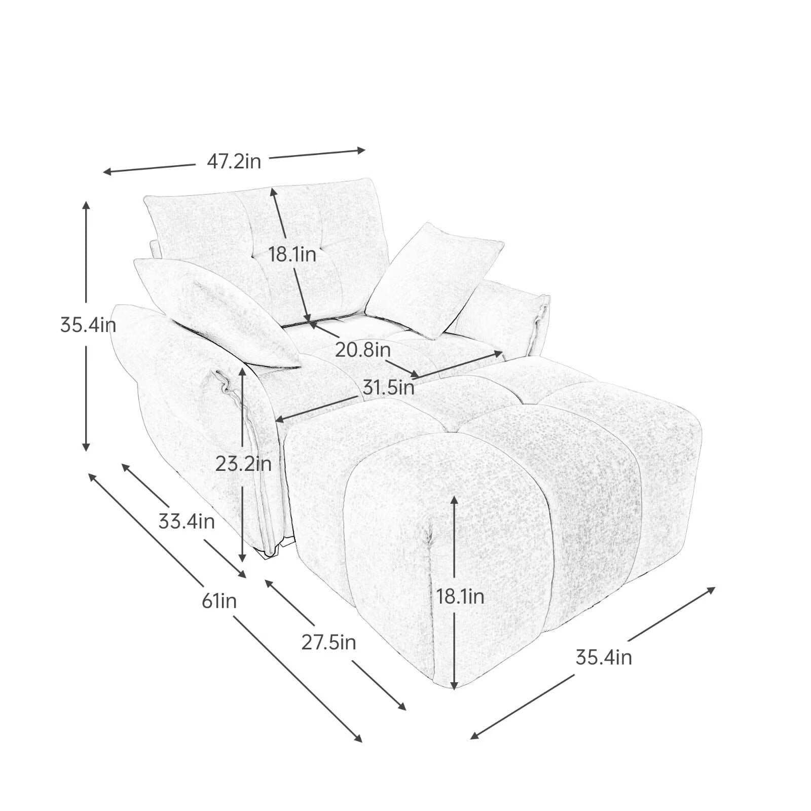 Modern Chenille Sofa, Solid Wood Frame with High Elasticity Cushion
