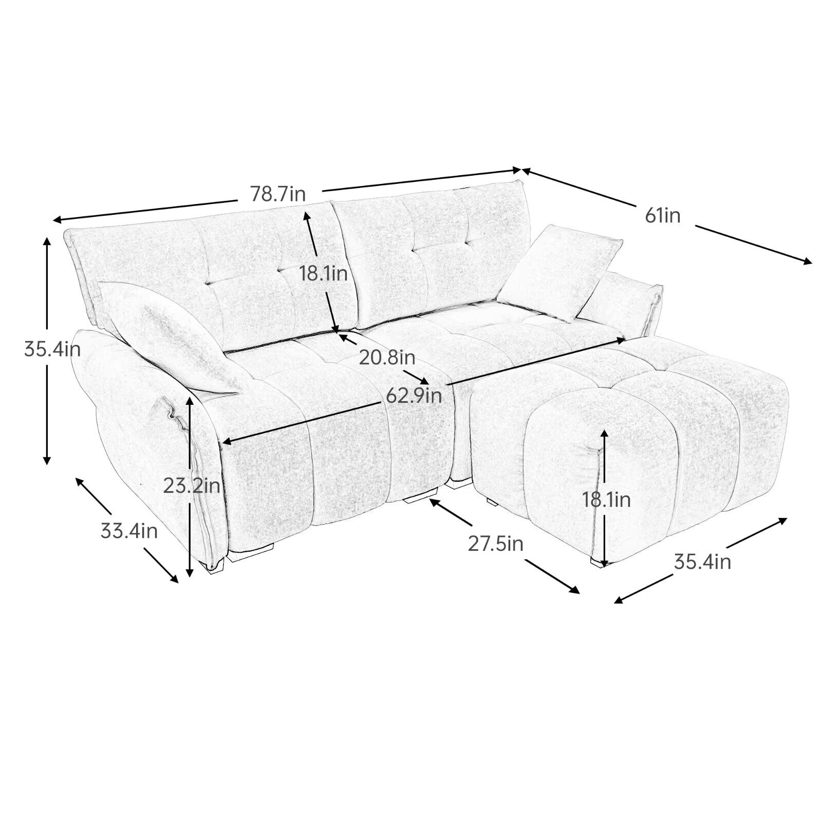 Modern Chenille Sofa, Solid Wood Frame with High Elasticity Cushion