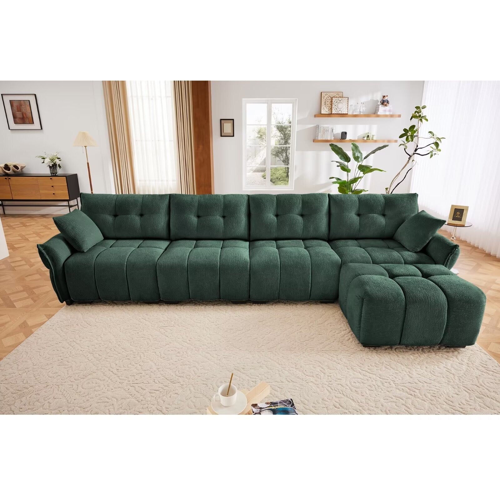 Modern Chenille Sofa, Solid Wood Frame with High Elasticity Cushion