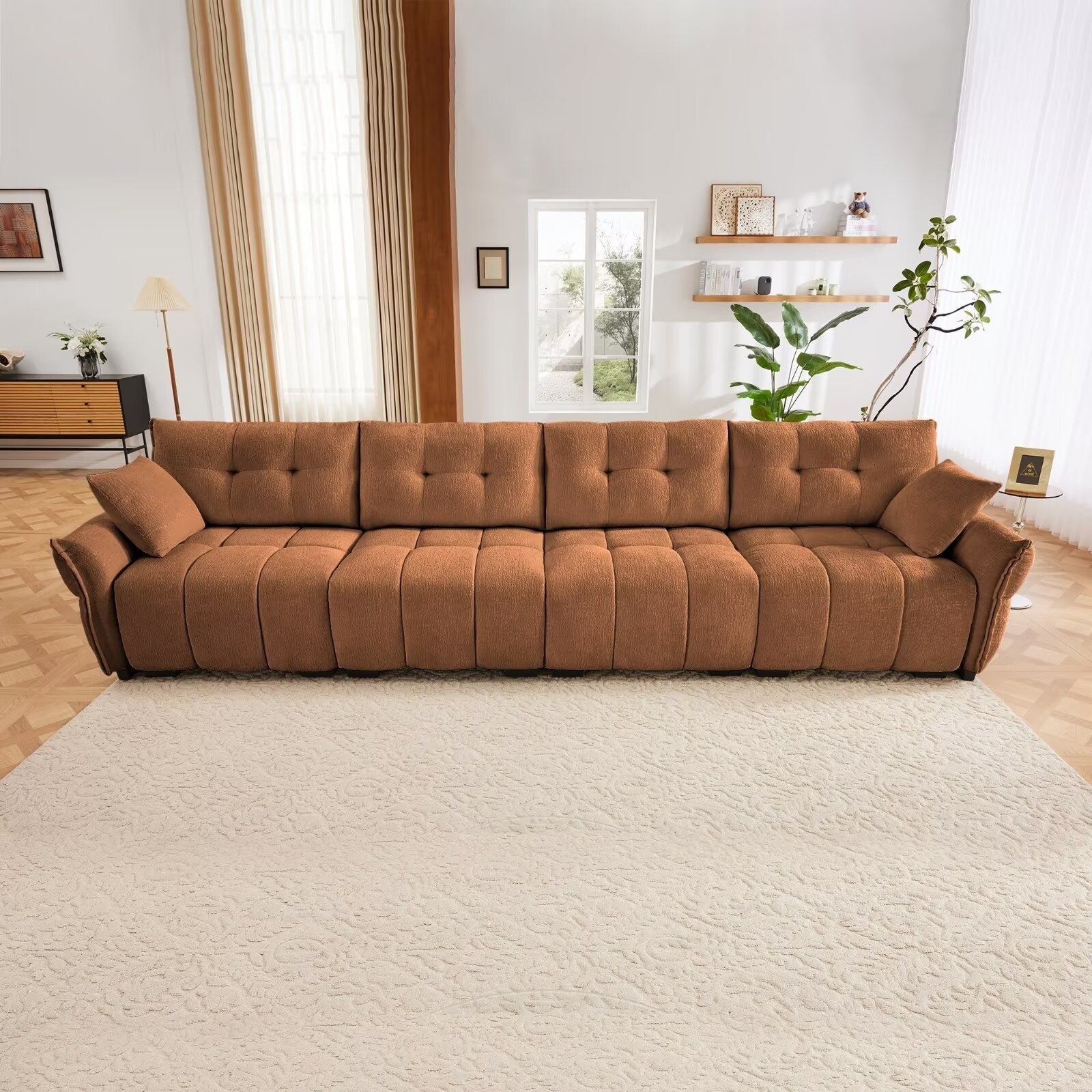 Modern Chenille Sofa, Solid Wood Frame with High Elasticity Cushion