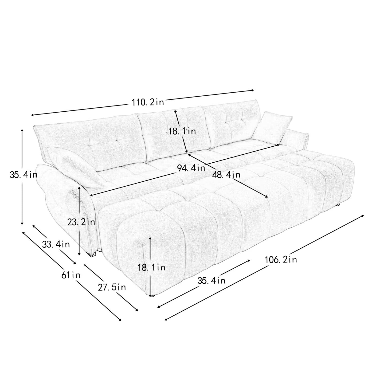 Modern Chenille Sofa, Solid Wood Frame with High Elasticity Cushion