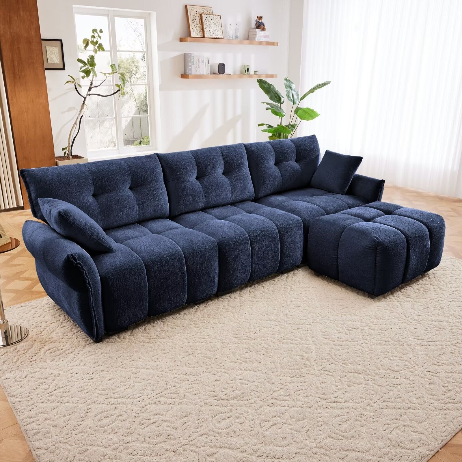 Modern Chenille Sofa, Solid Wood Frame with High Elasticity Cushion