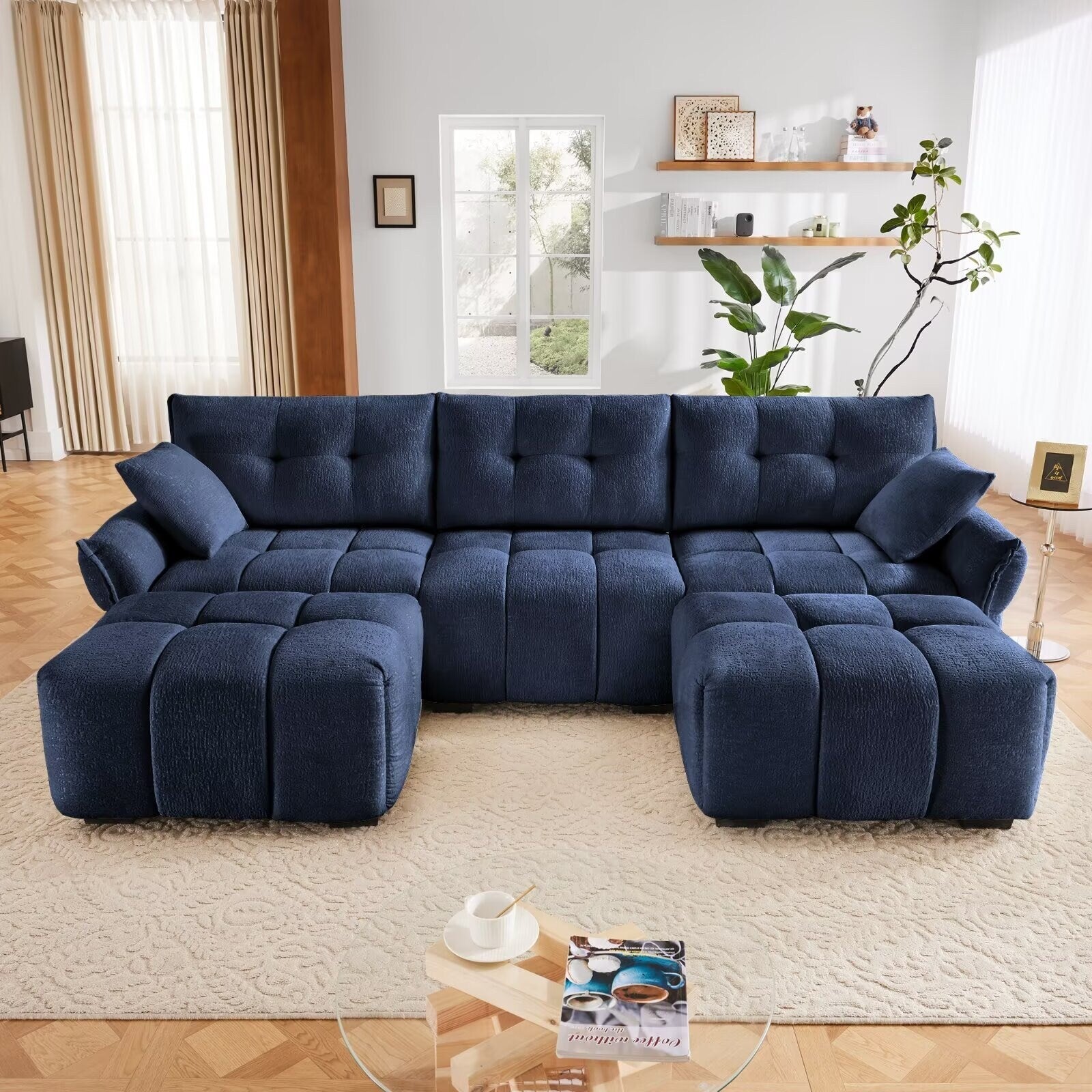 Modern Chenille Sofa, Solid Wood Frame with High Elasticity Cushion