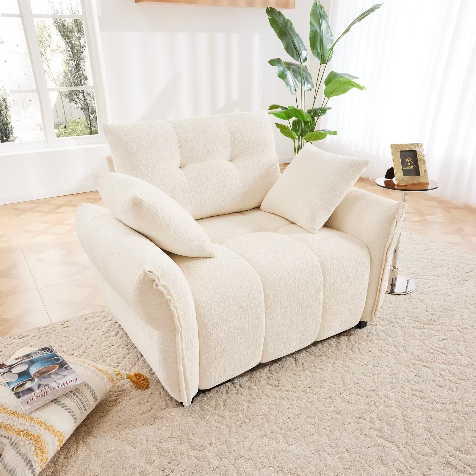 Modern Chenille Sofa, Solid Wood Frame with High Elasticity Cushion