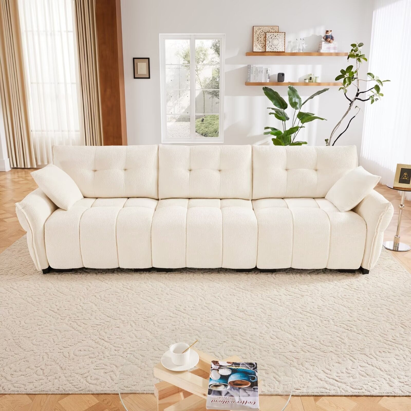 Modern Chenille Sofa, Solid Wood Frame with High Elasticity Cushion