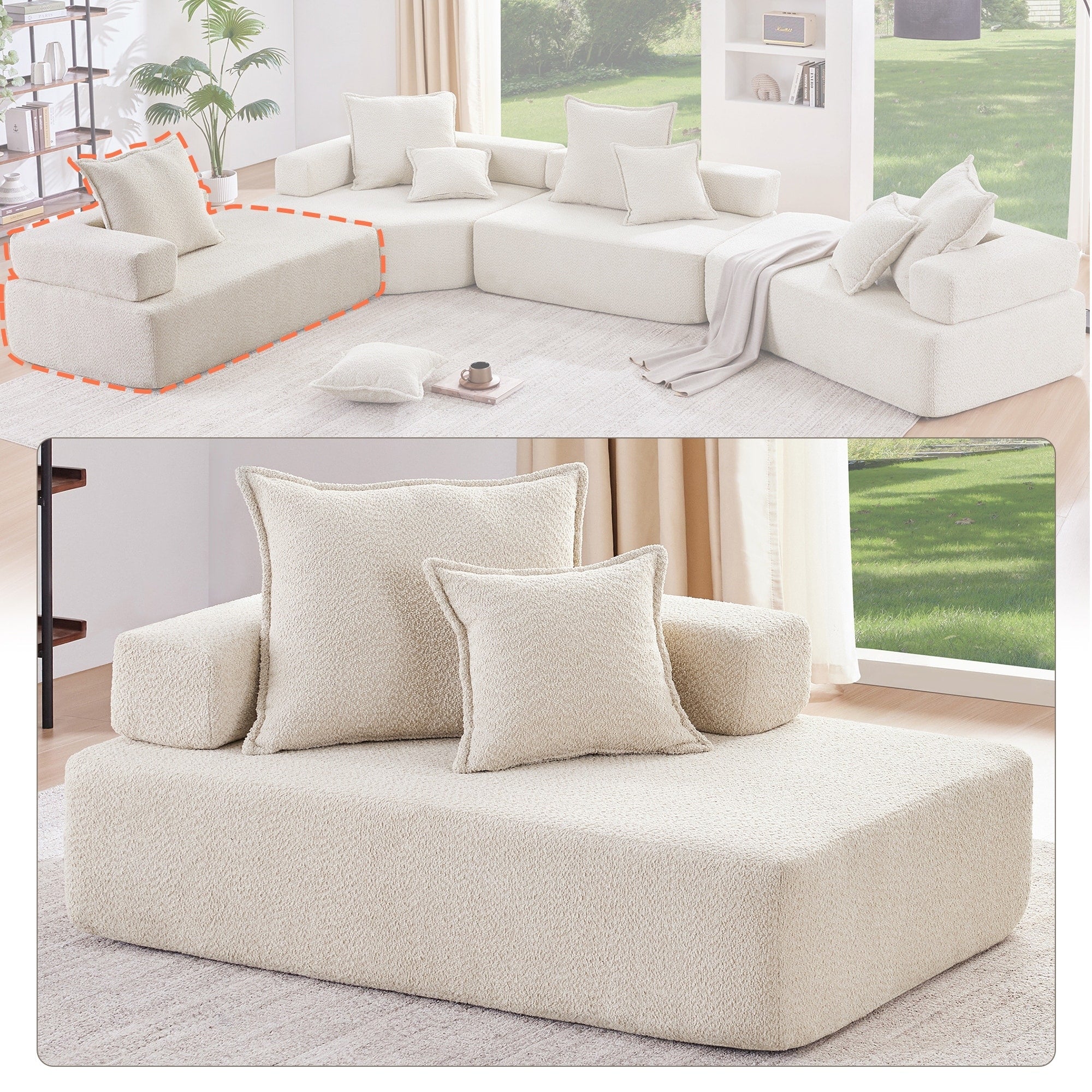 Modern Floor Couch Convertible Compressed Couch, Lounge Frame for Oversized Modular U Shaped Sectional Sofa