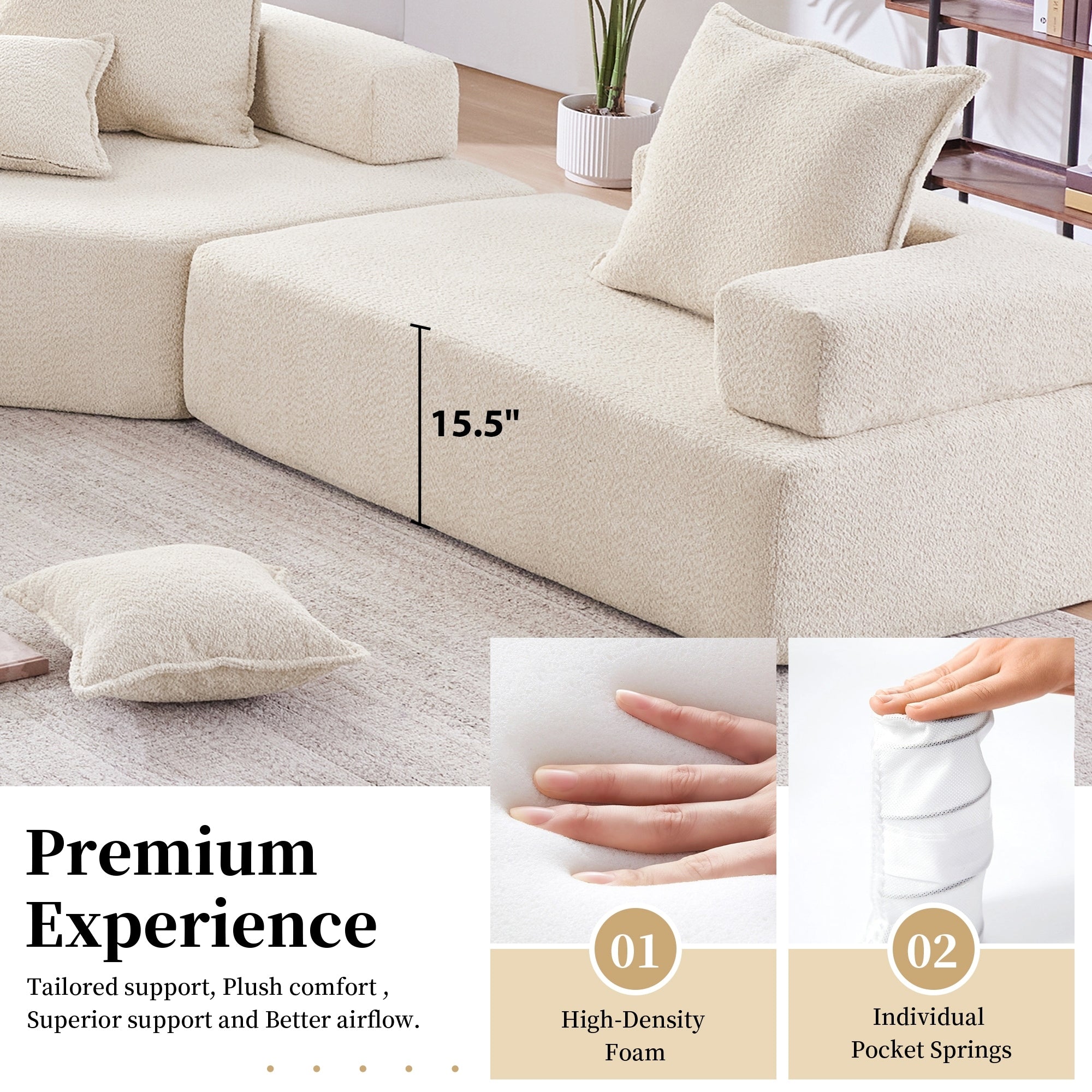 Modern Floor Couch Convertible Compressed Couch, Lounge Frame for Oversized Modular U Shaped Sectional Sofa