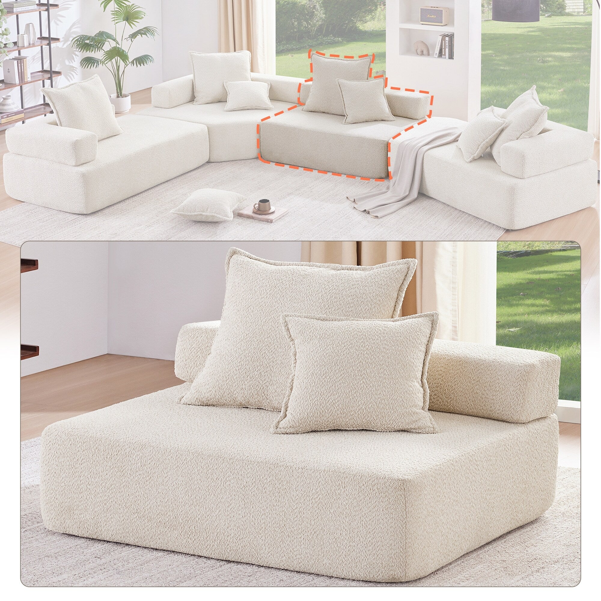 Modern Floor Couch Convertible Compressed Couch, Loveseat Frame for Oversized Modular U Shaped Sectional Sofa