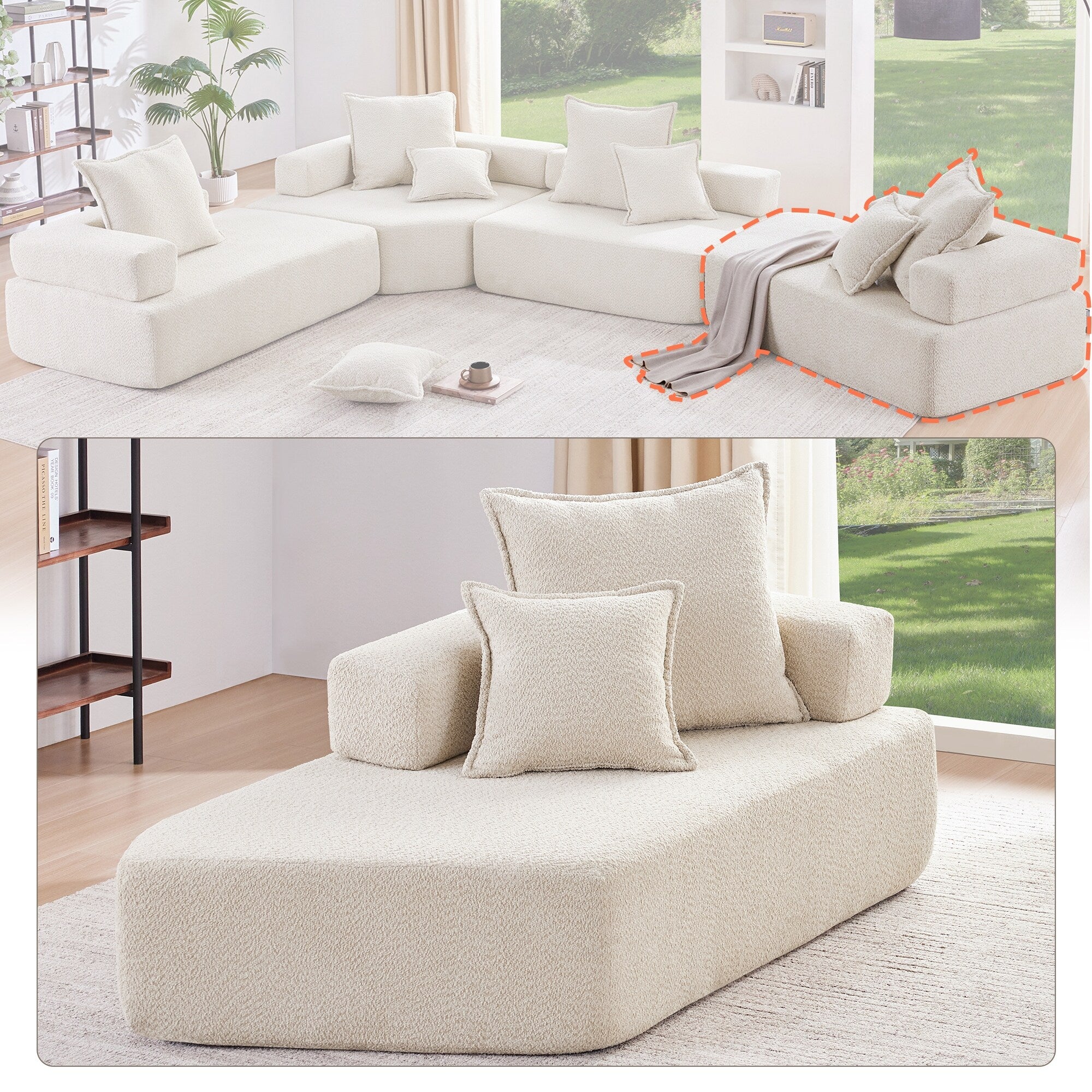 Modern Floor Couch Convertible Compressed Couch, Special-Shaped Frame for Oversized Modular U Shaped Sectional Sofa