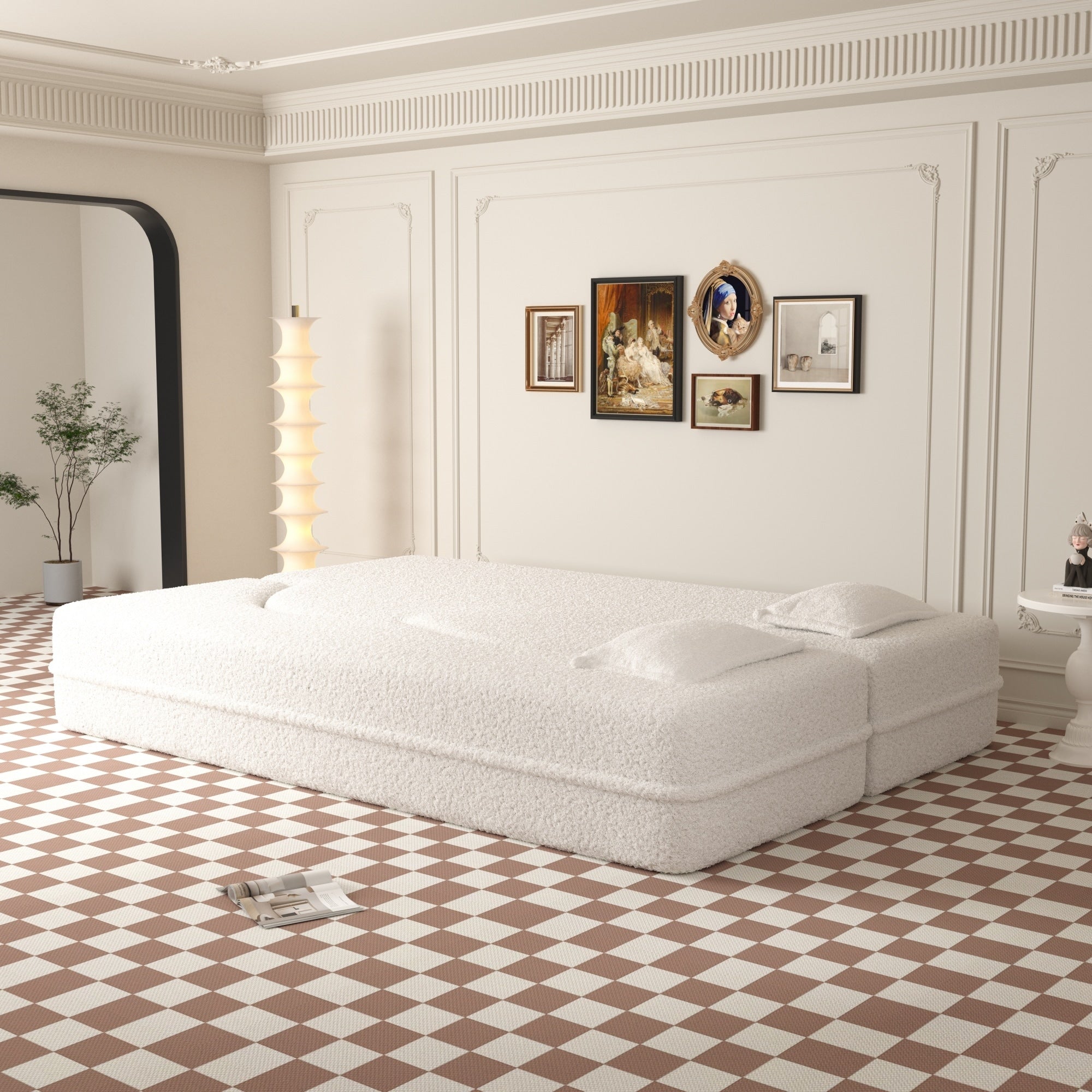 Modern Floor Sofa with 2 Pillows Foam-Filled Sleeper Sofa Bed