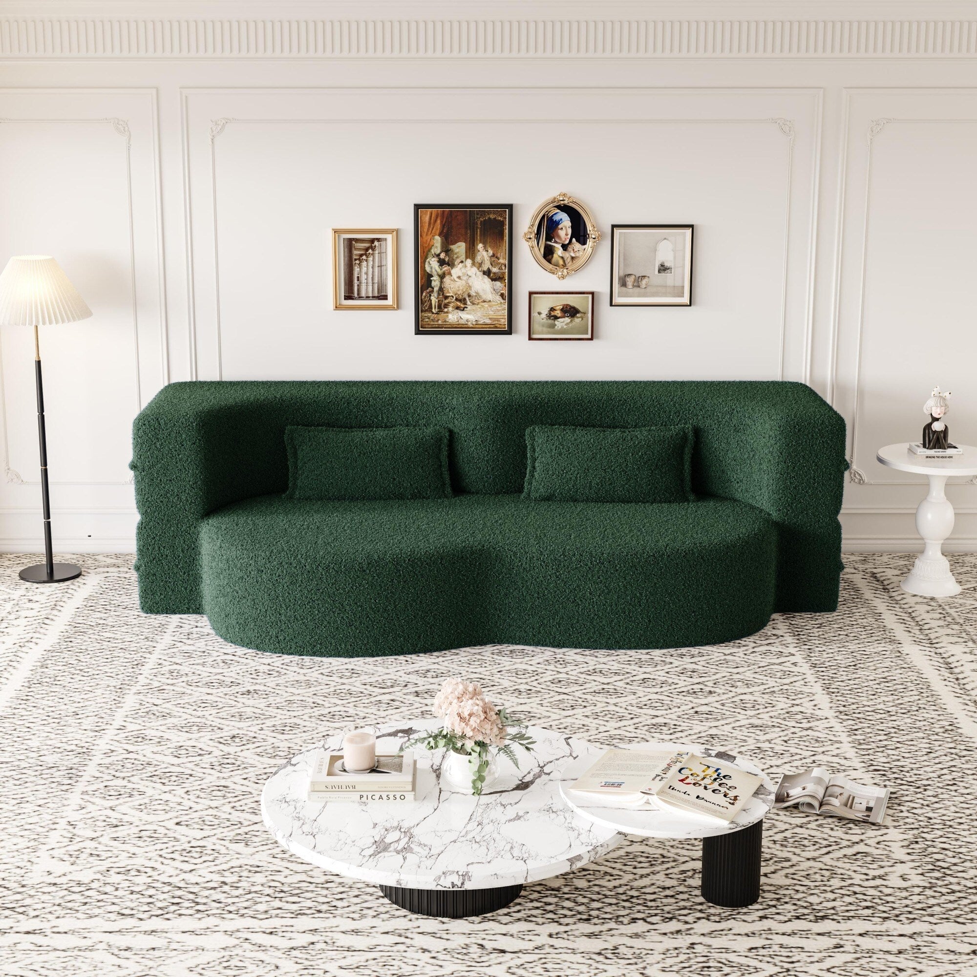 Modern Floor Sofa with 2 Pillows Foam-Filled Sleeper Sofa Bed