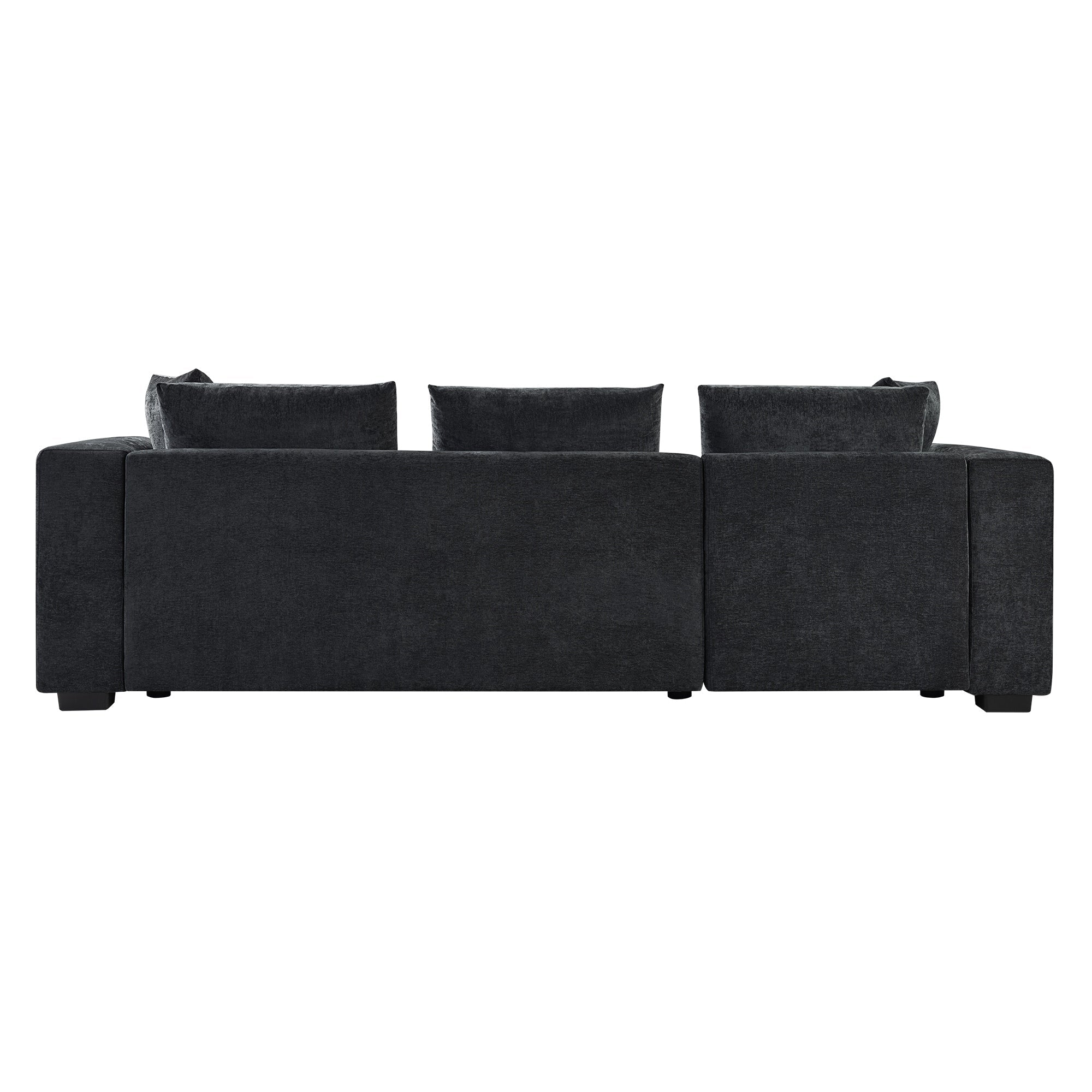 Modern L-Shaped Chenille Sectional Sofa with Wooden Storage Compartment and Matching Pillows for Living Room