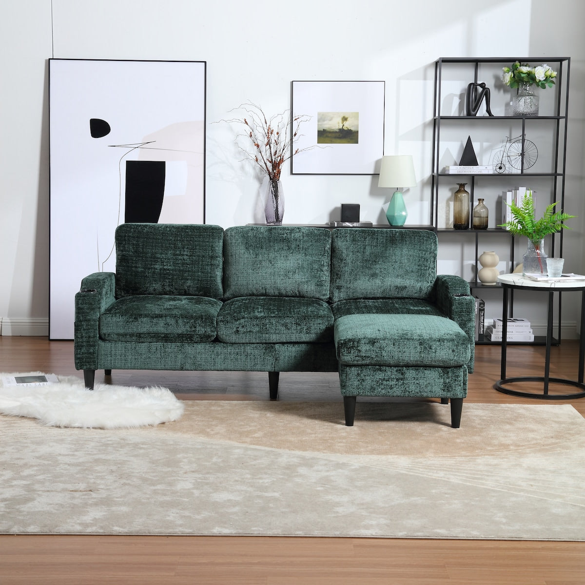 Modern L-Shaped Free-Combined Modular Sofa Couch With Storage Ottoman,Pillows,Cup Holders,Side Pockets, 3 Seat