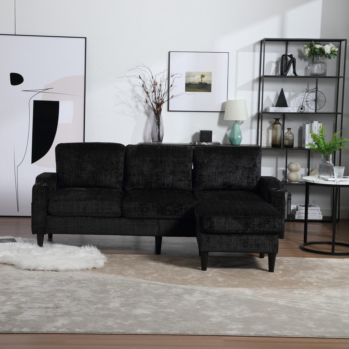 Modern L-Shaped Free-Combined Modular Sofa Couch With Storage Ottoman,Pillows,Cup Holders,Side Pockets, 3 Seat