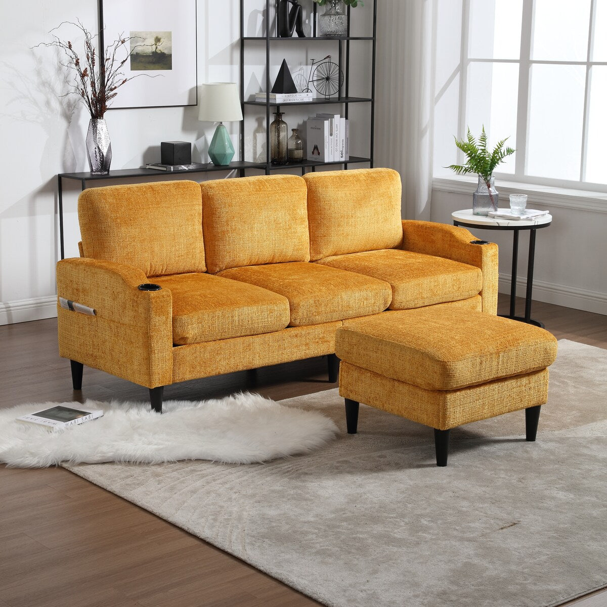 Modern L-Shaped Free-Combined Modular Sofa Couch With Storage Ottoman,Pillows,Cup Holders,Side Pockets, 3 Seat