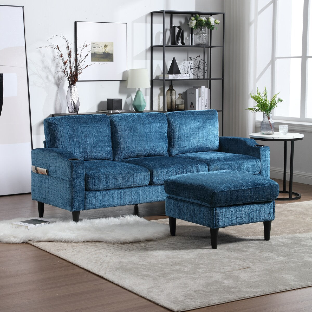 Modern L-Shaped Free-Combined Modular Sofa Couch With Storage Ottoman,Pillows,Cup Holders,Side Pockets, 3 Seat