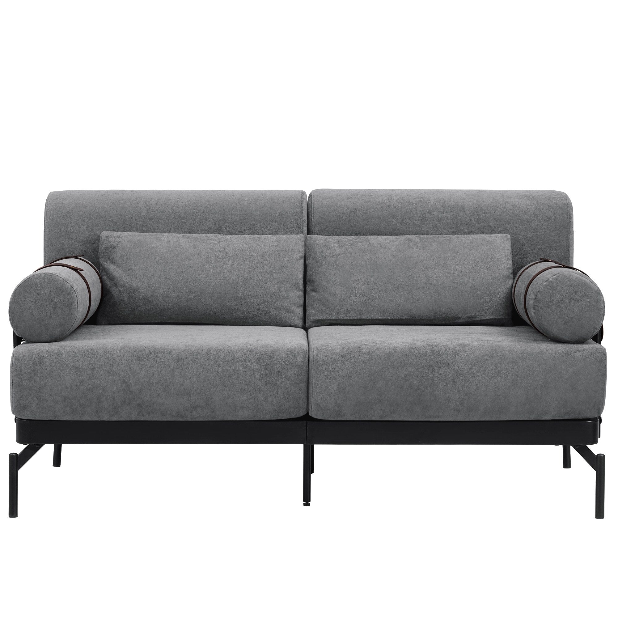 Modern Loveseat Sofa 59 Sofa Couch 2-Seater Sofa with Flexible USB Ports , Unique Cylindrical Armrests for Living Room, Grey