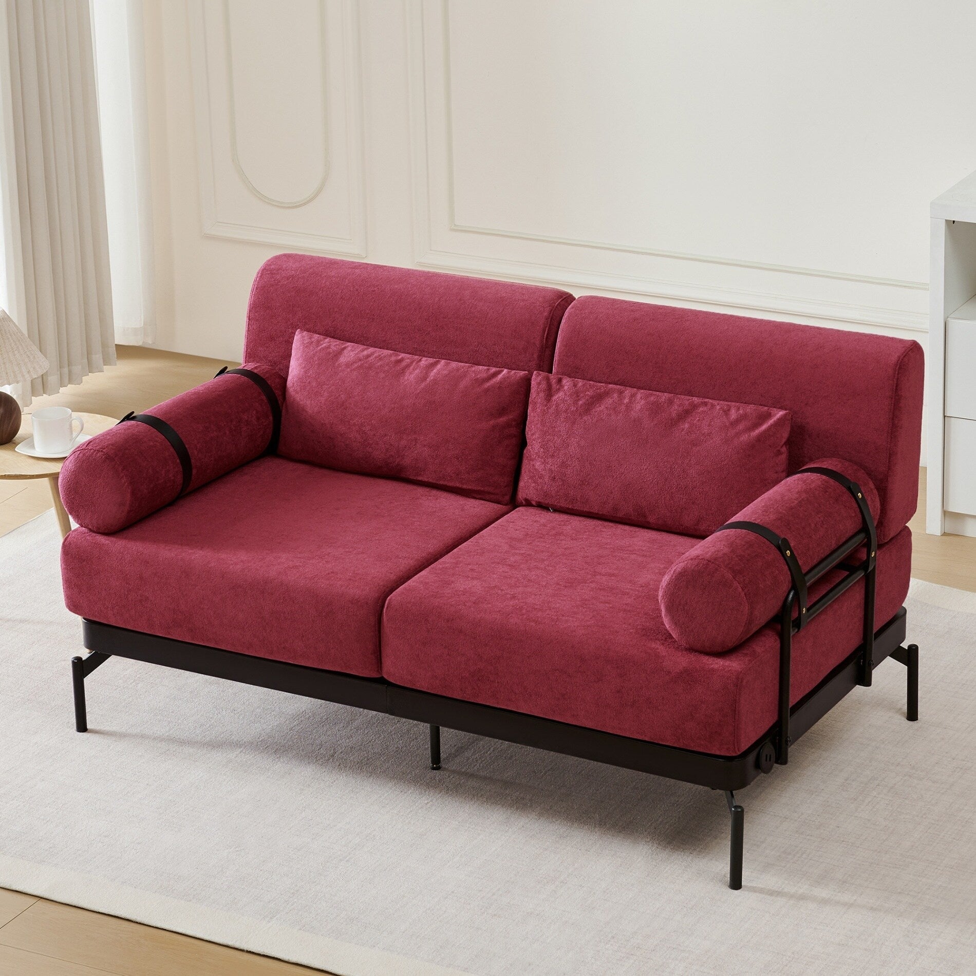 Modern Loveseat Sofa with Flexible USB Ports and Unique Cylindrical Armrests