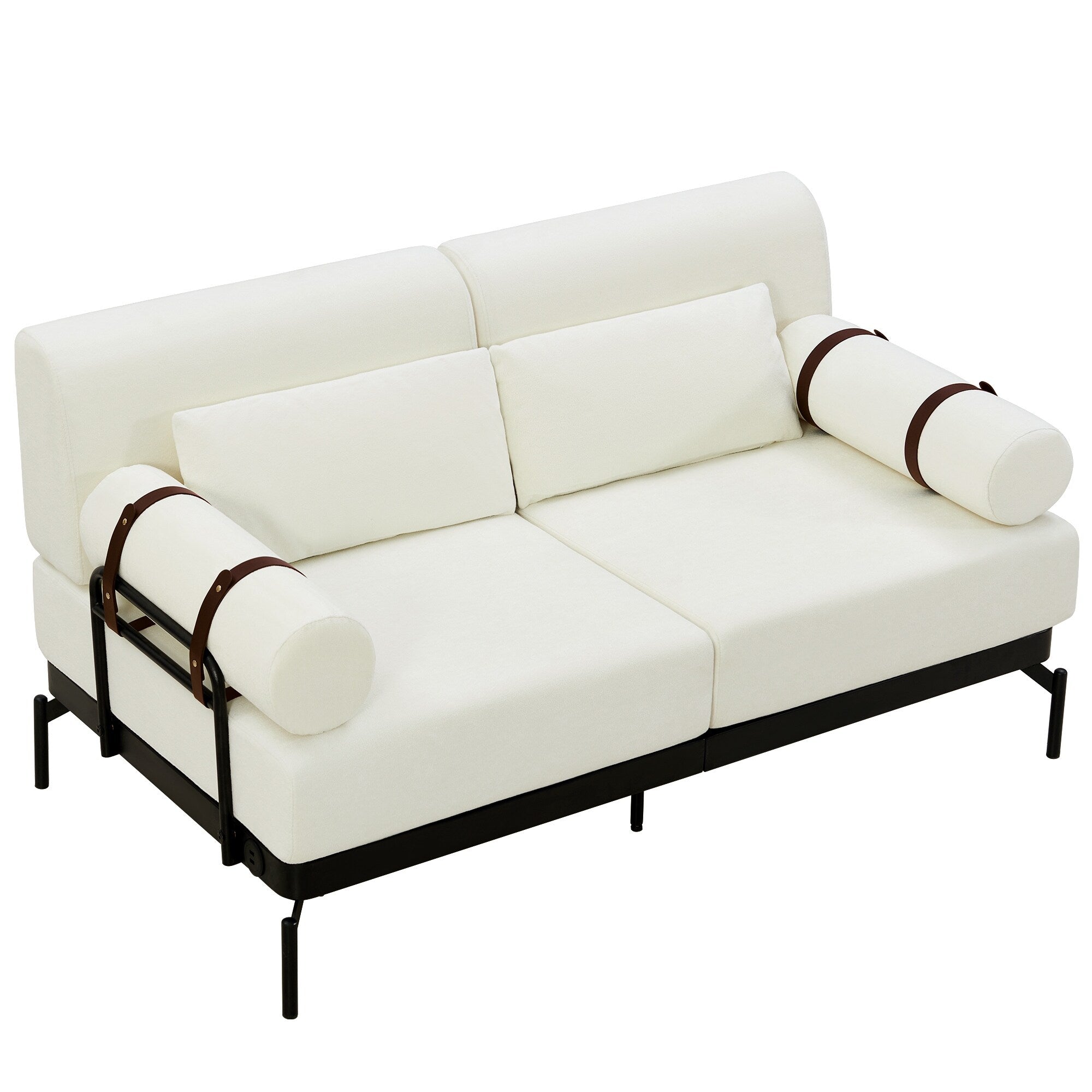 Modern Loveseat Sofa with Flexible USB Ports and Unique Cylindrical Armrests
