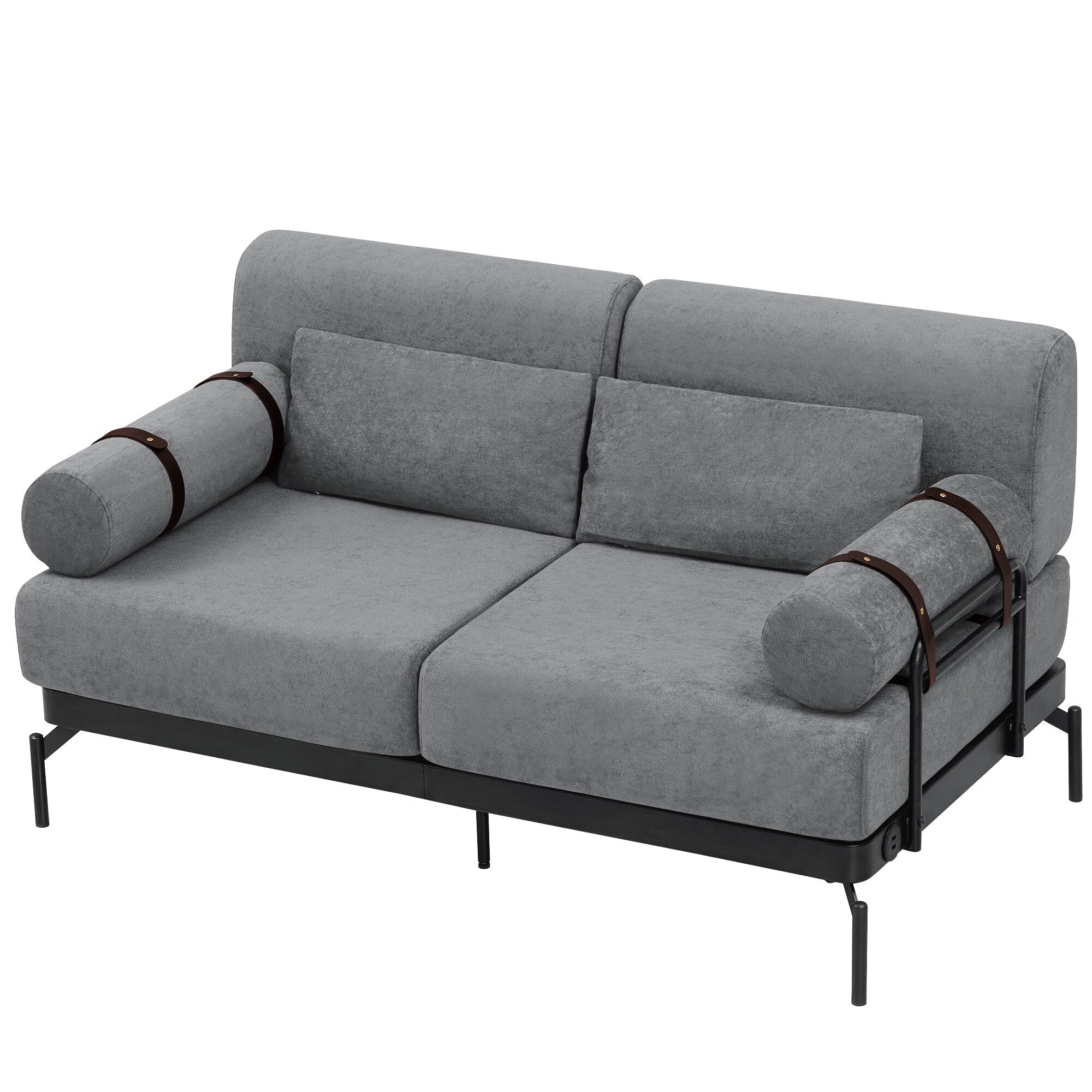 Modern Loveseat Sofa with Flexible USB Ports and Unique Cylindrical Armrests