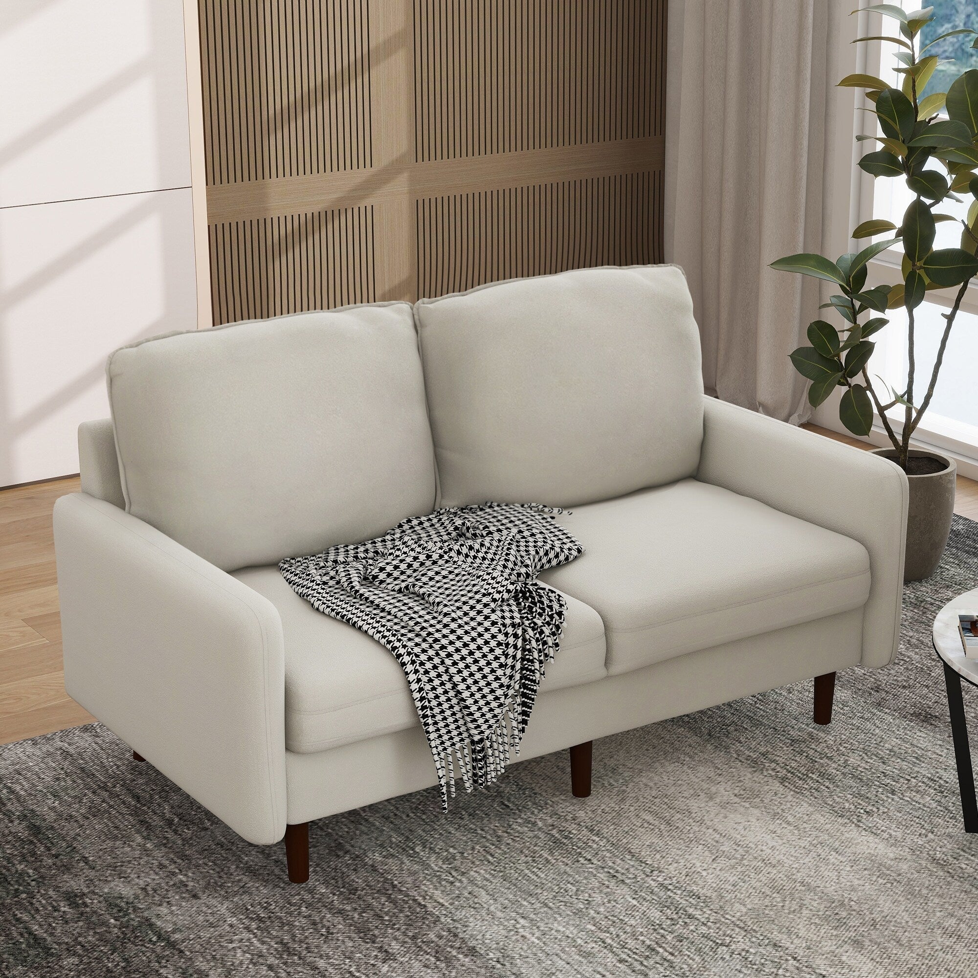 Modern Loveseat Velvet Wood Legs Sofa